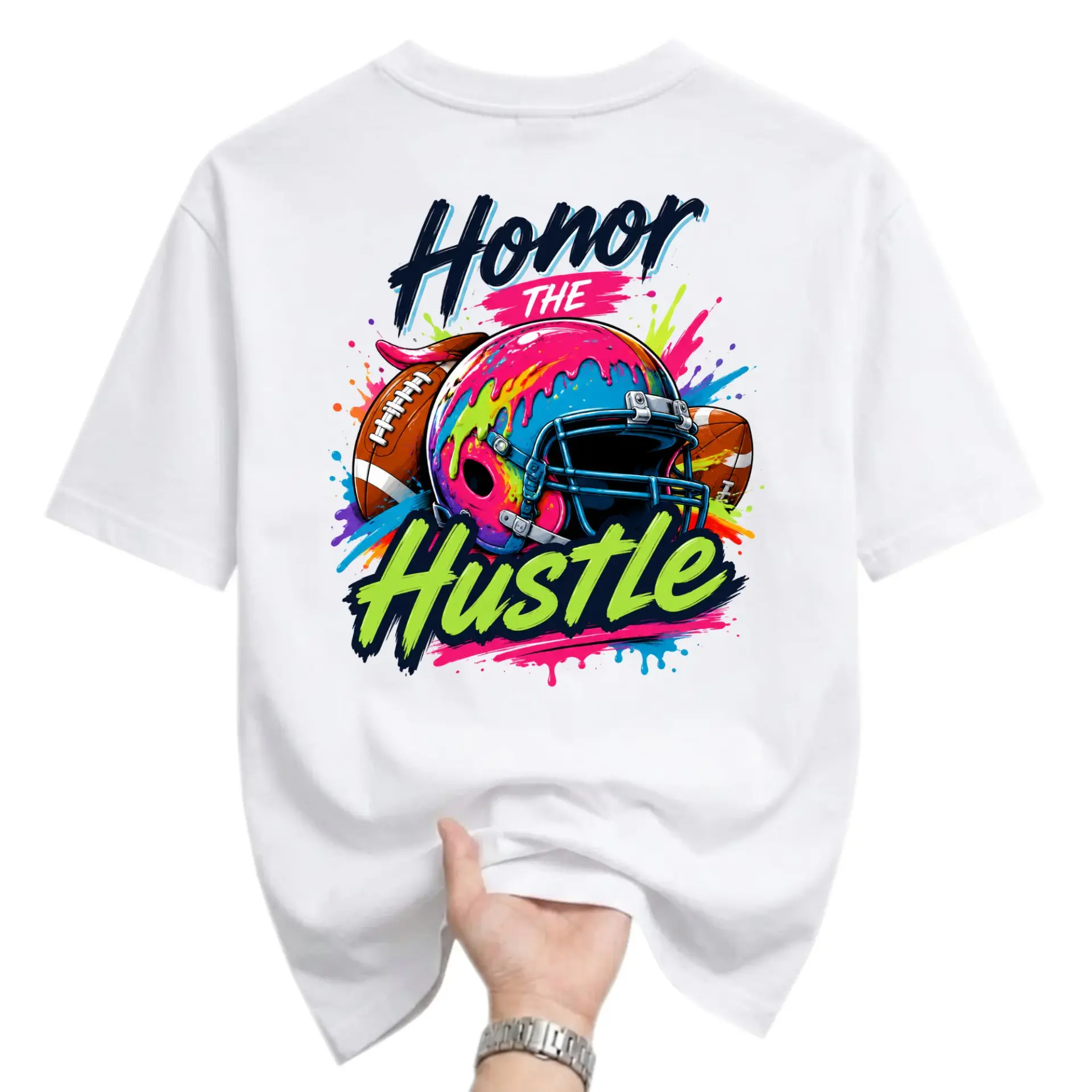 Graphic Tee Honor the Hustle Football Sports Art Print Unisex Crew Neck Casual Everyday Short Sleeve Cotton Shirt