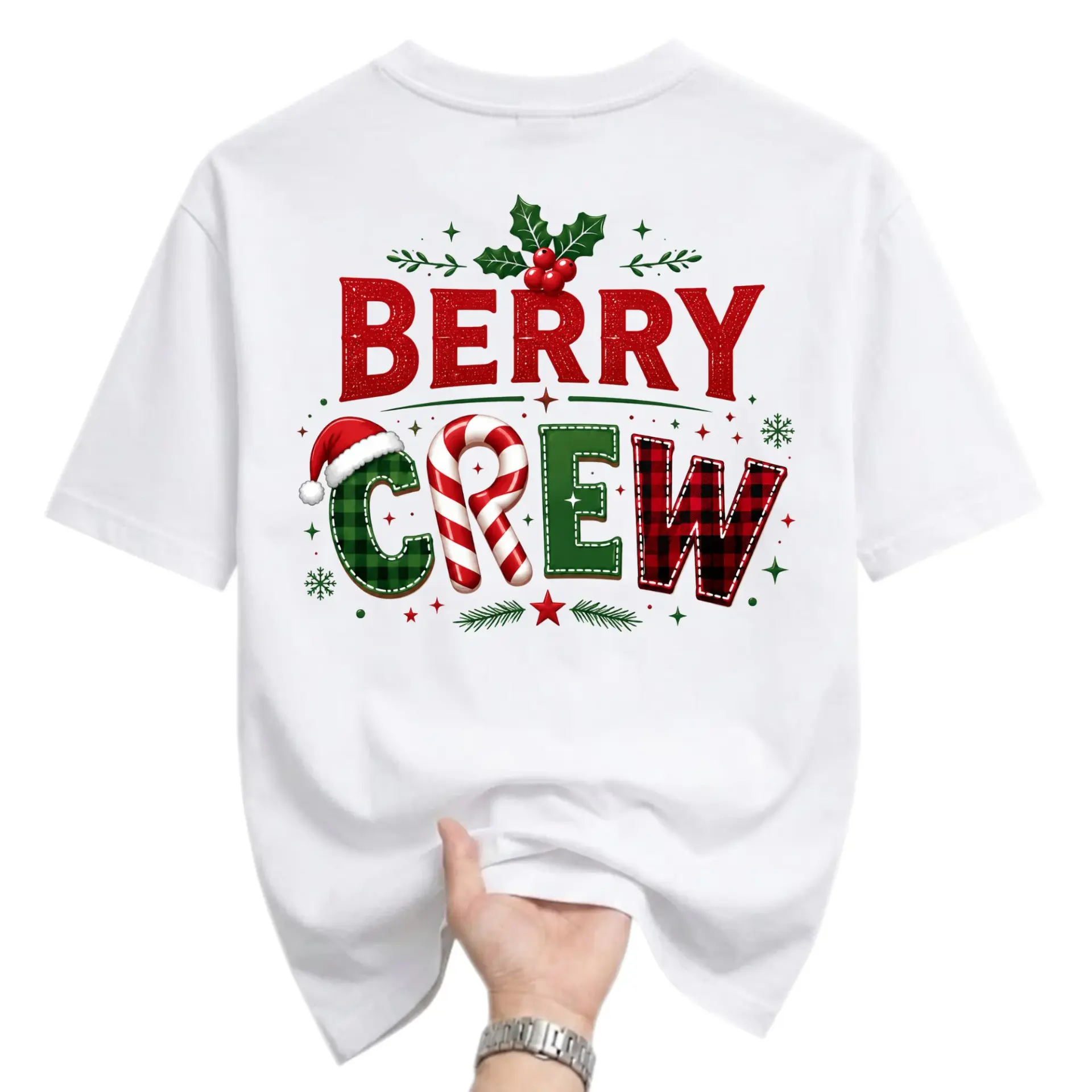 Funny Shirt Berry Crew Graphic Tee Christmas Holiday Unisex Short Sleeve Crew Neck Cotton Blend Casual Apparel White