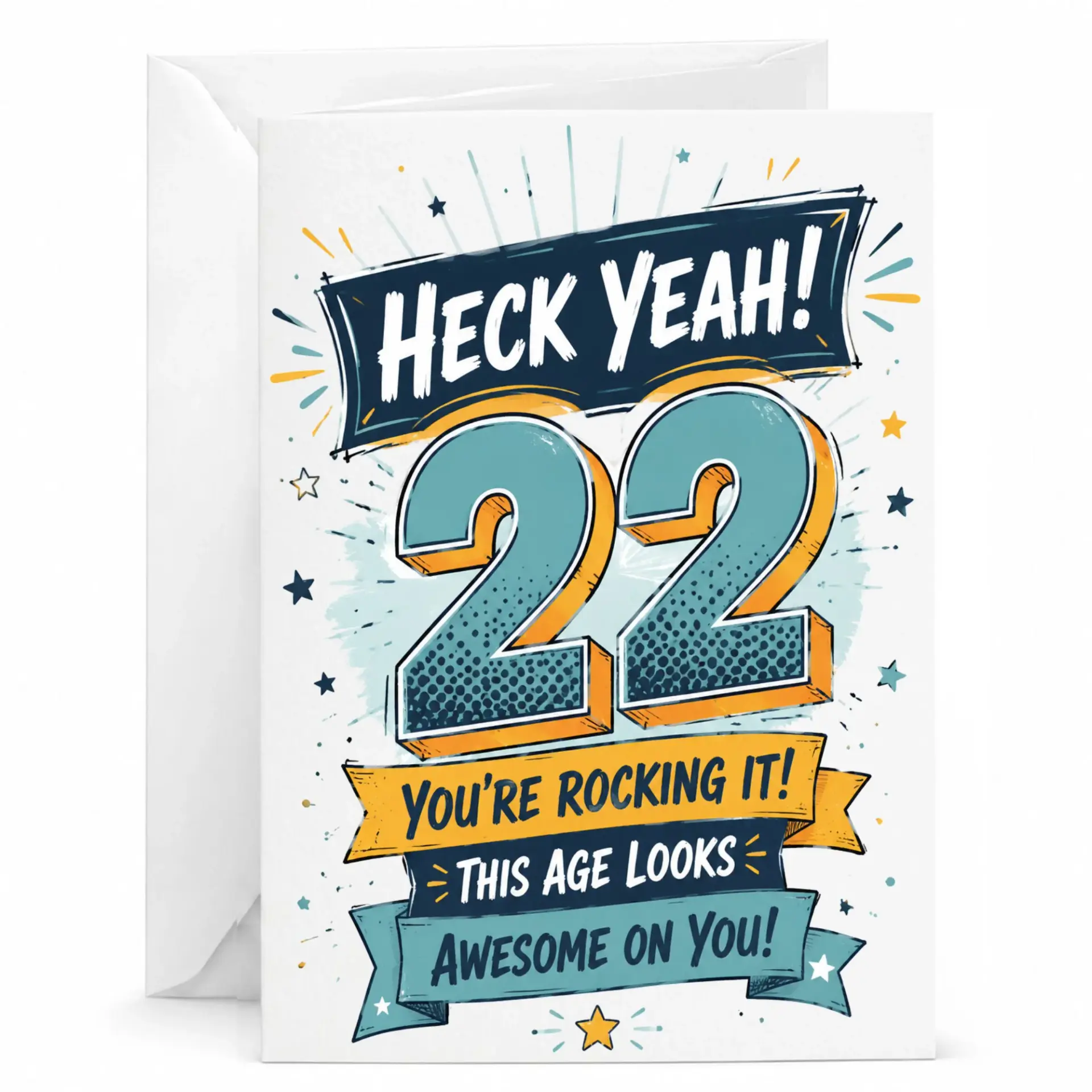 Funny 22nd Birthday Greeting Card for Anyone Turning Twenty-Two Featuring Vibrant Retro Typography Design