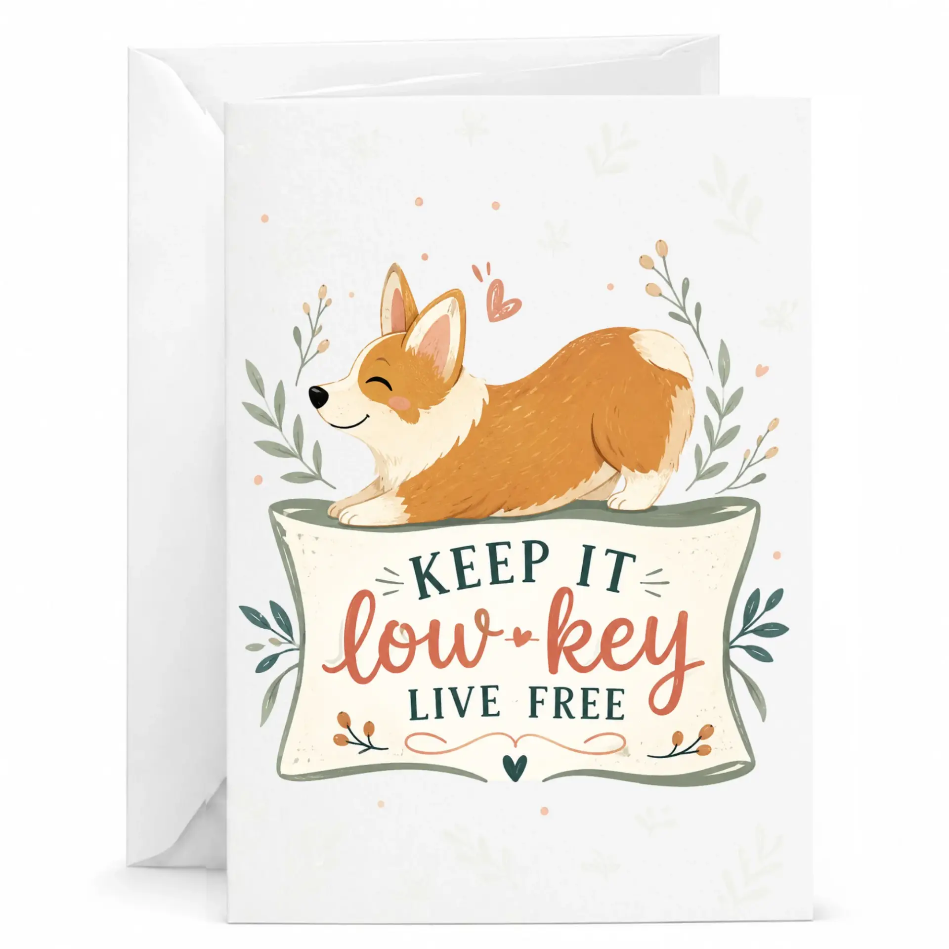 Funny Corgi Greeting Card Low Live Illustration Cute Dog Note for Friends and Family 5x7 Inches