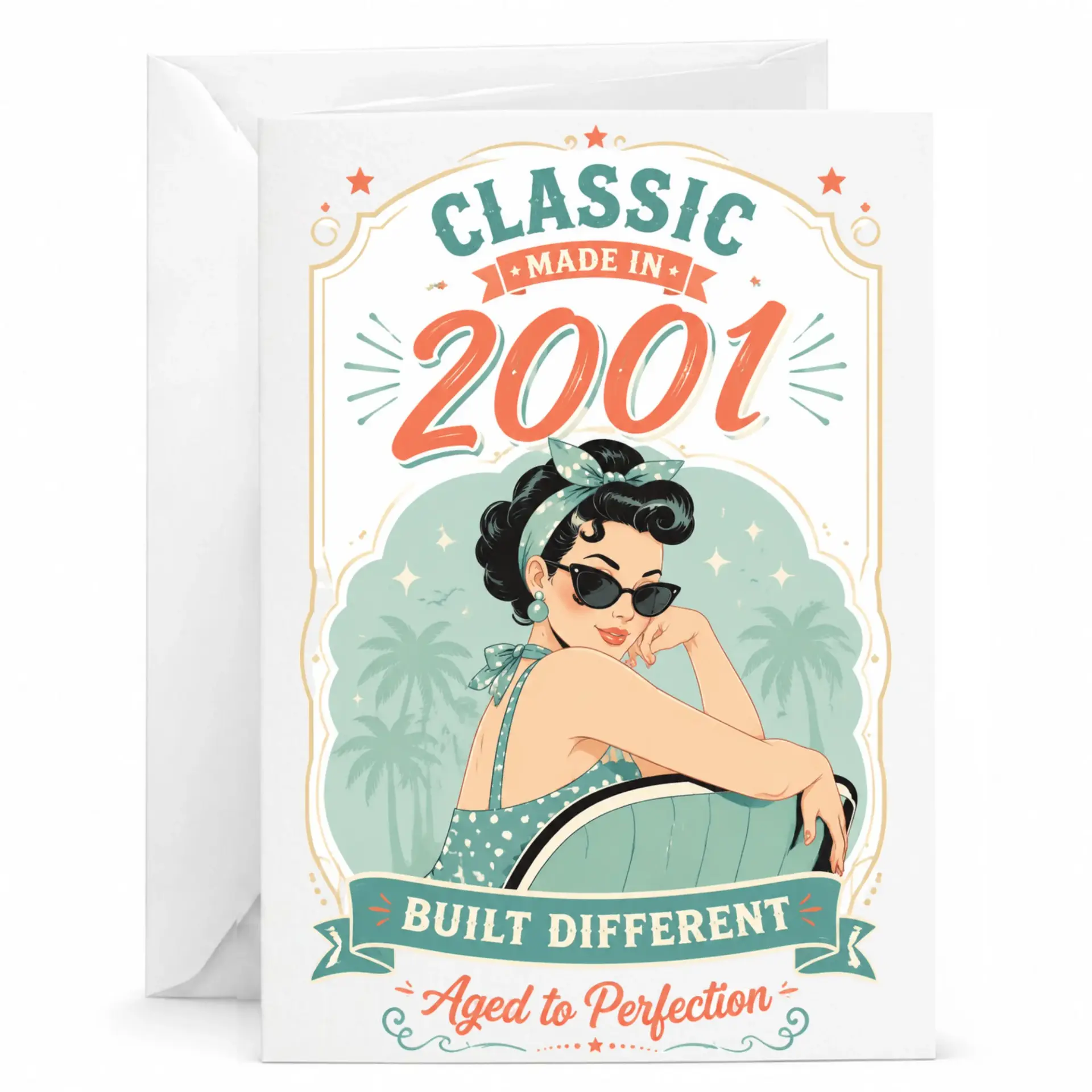 Birthday Card Classic Made in 2001 Vintage Style Greeting Card Retro Pinup Illustration for Milestone Celebration