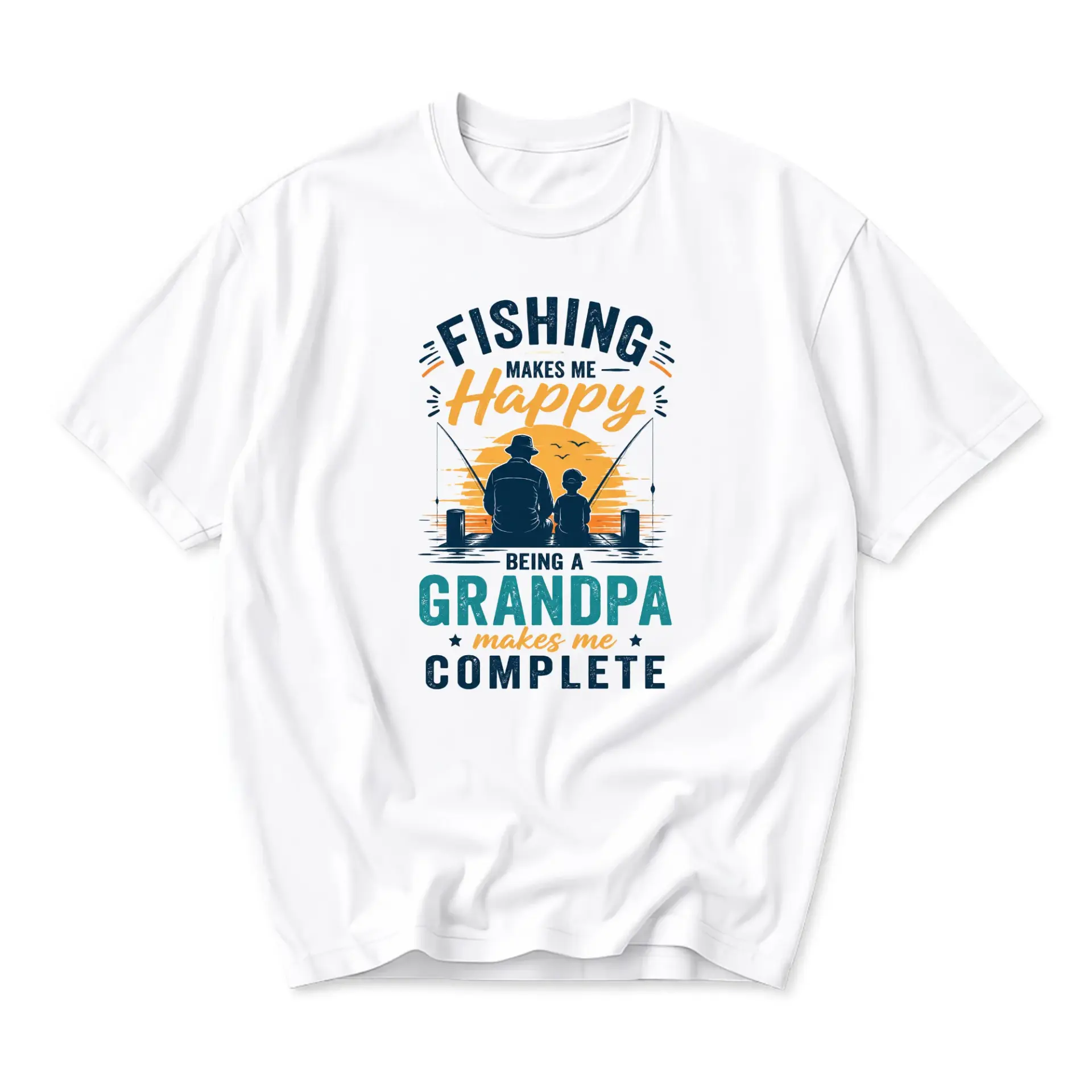 T-shirt Graphic Tee Fishing Makes Me Happy Being a Grandpa Makes Me Complete Unisex Casual Everyday Cotton Apparel
