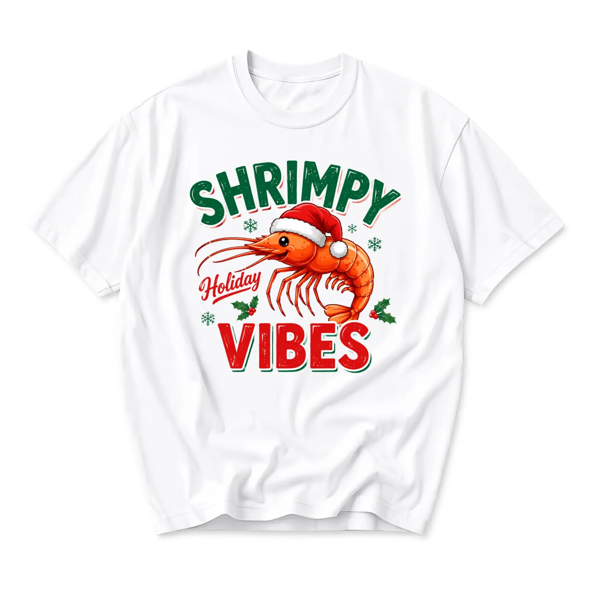Funny Shirt Shrimpy Holiday Graphic Tee Christmas Prawn Wearing Santa Hat
