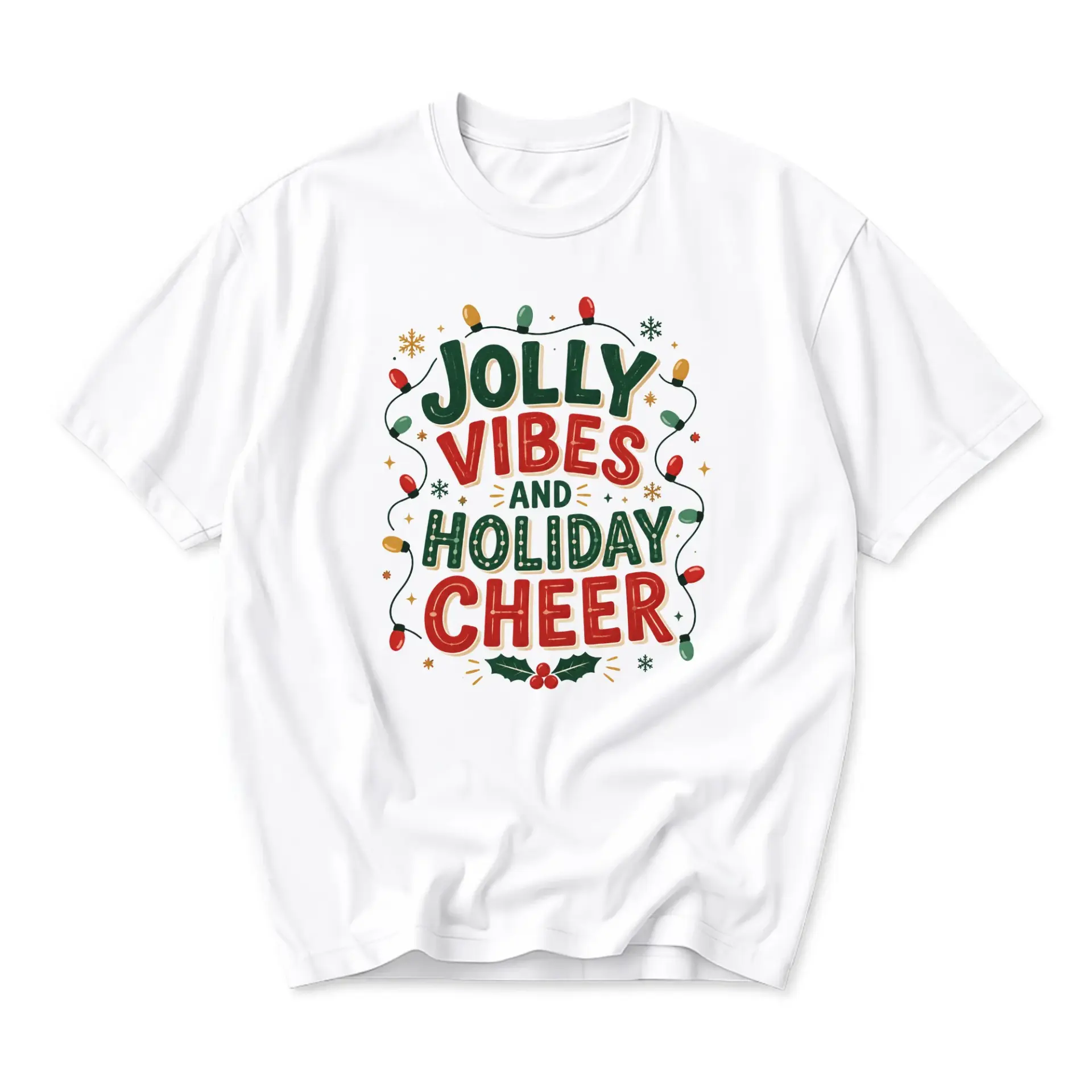 Graphic Tee Jolly Vibes and Holiday Cheer Christmas Season Shirt Festive Winter Apparel for Casual Everyday Outfit Wear