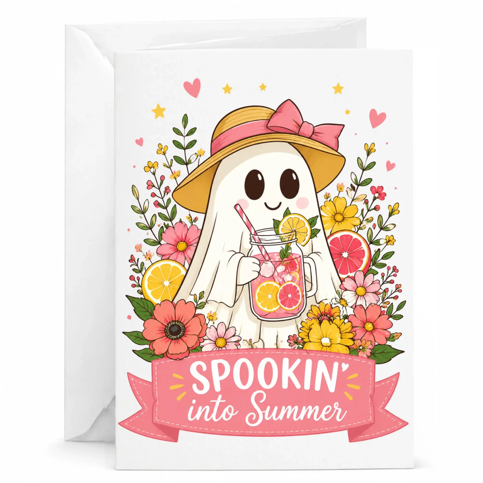 Funny Greeting Card Spookin into Summer Seasonal Pun Illustration Printed Note for Friends and Family