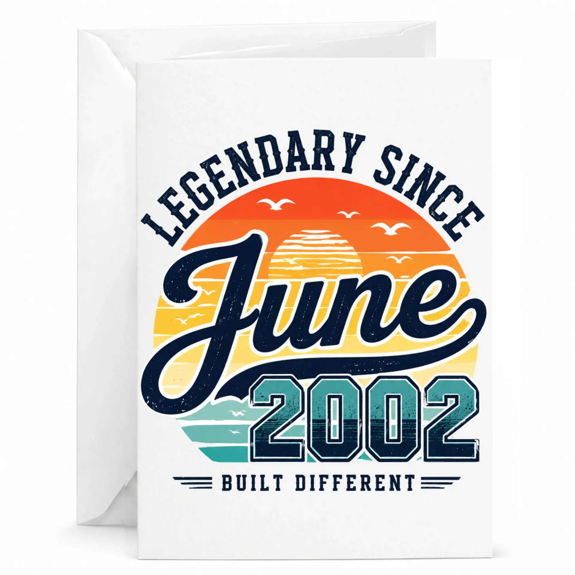 Birthday Card Legendary Since June 2002 Built Different Retro Sunset Design Greeting Card for Milestone Celebrations