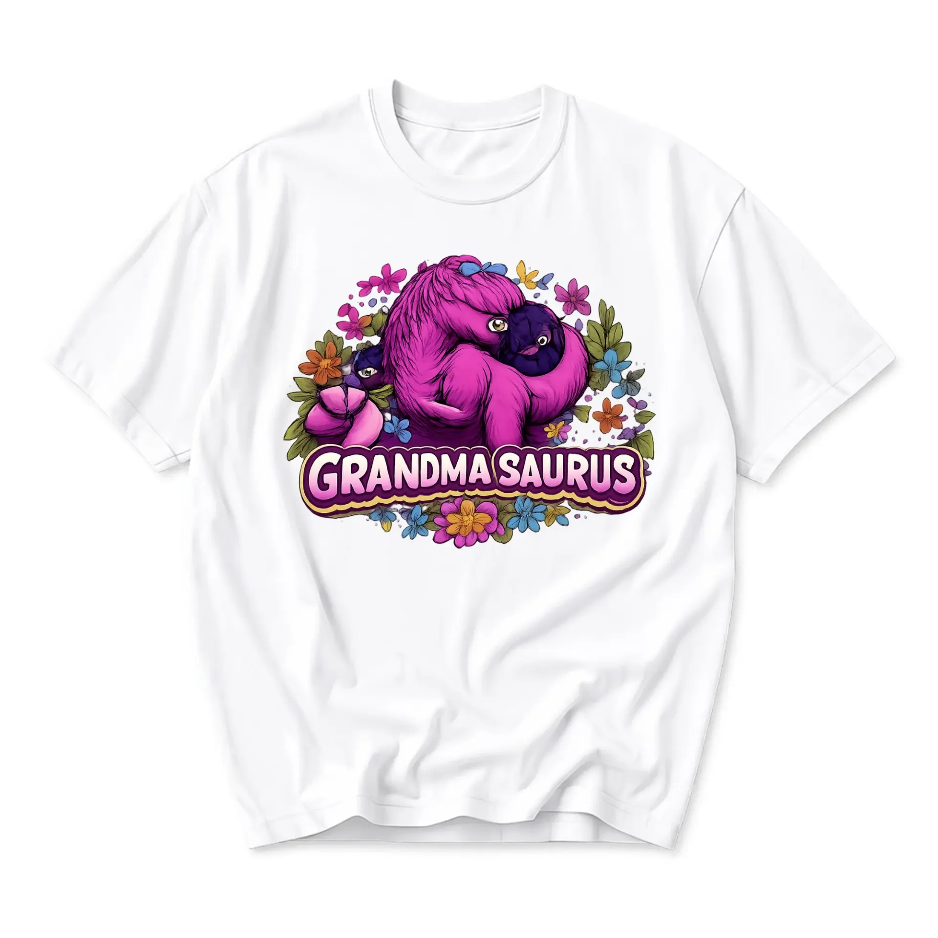 Funny Shirt Grandma Saurus Graphic Tee Cute Floral Dinosaur Art Unisex
