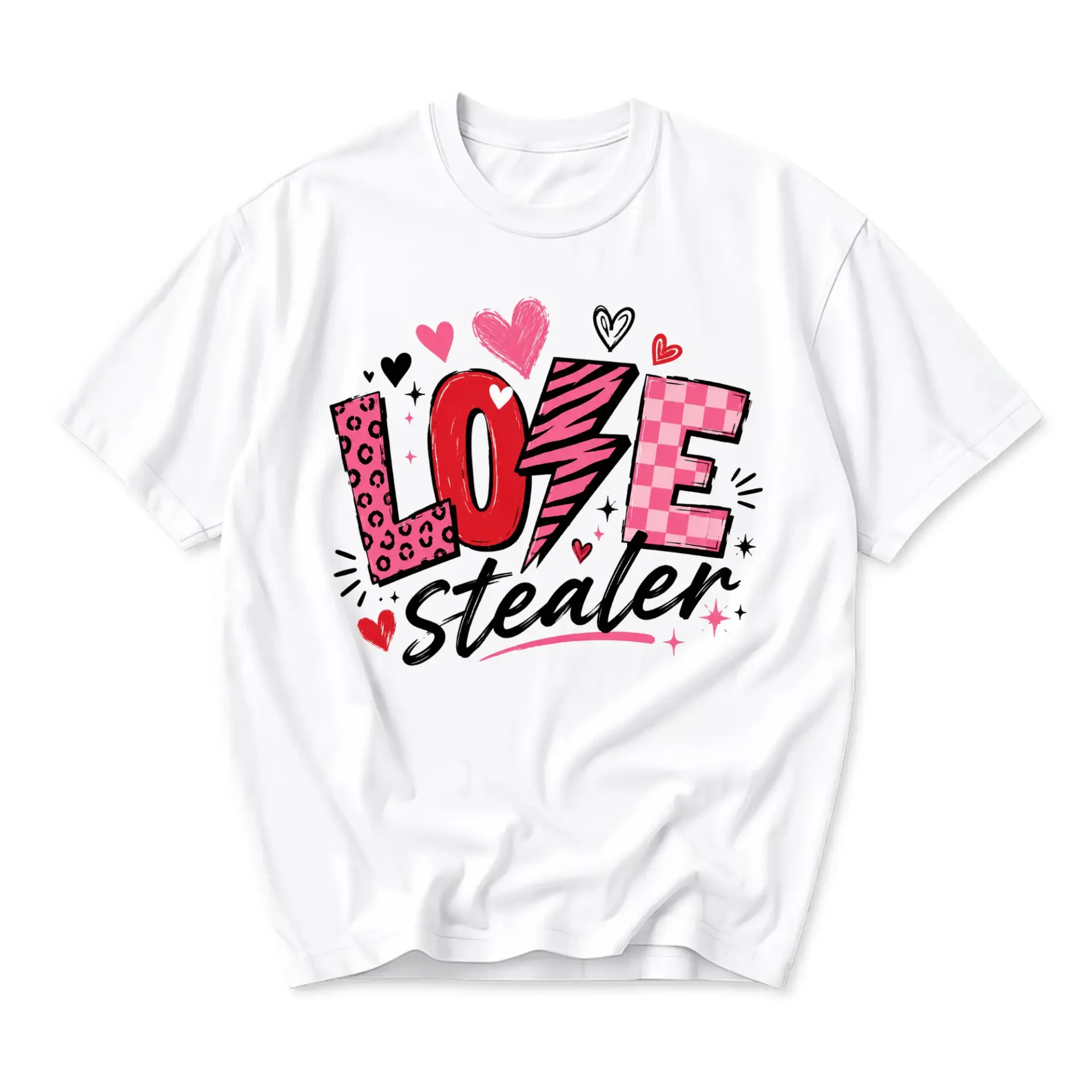 Funny Shirt Love Stealer Graphic Tee Trendy Heart Pattern Unisex Casual Top for Everyday Wear and Gift Giving