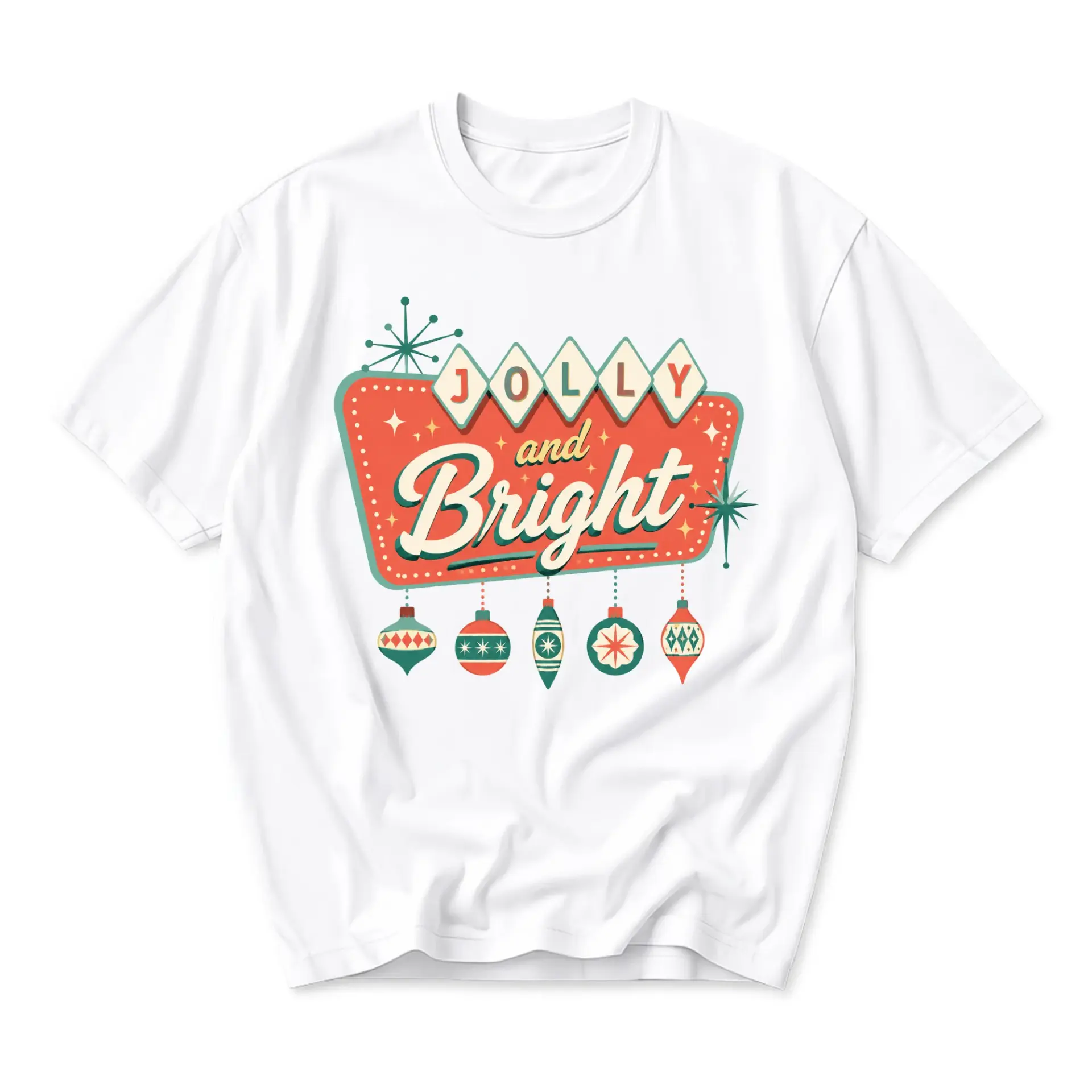 Graphic Tee Jolly and Bright Retro Holiday Sign Unisex Crew Neck Short Sleeve Cotton Blend Casual Everyday Shirt