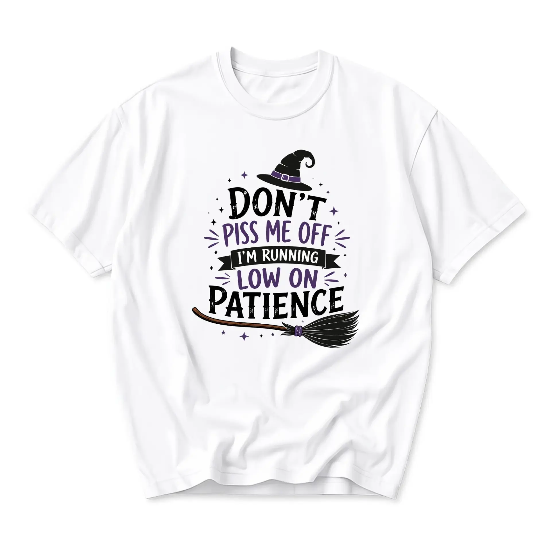 Funny Shirt Don't Piss Me Off I'm Running Low on Patience Witchy Graphic Tee Casual Short Sleeve Crew Neck Top