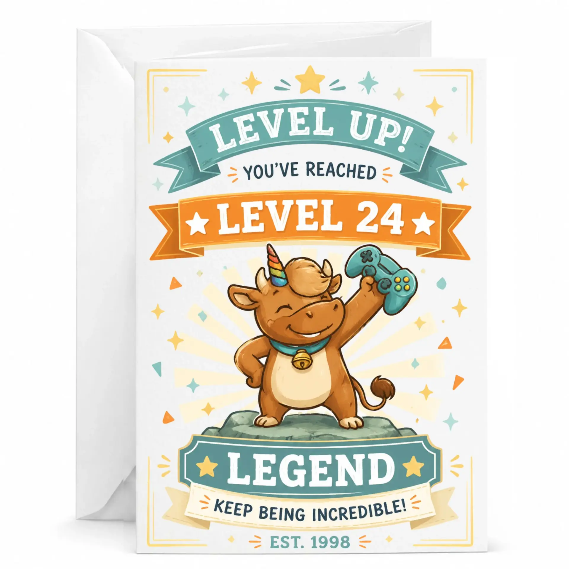 Funny Birthday Card for 24th Birthday Gaming Theme Level up Legend Greeting Card for Gamer Friend or Family Member