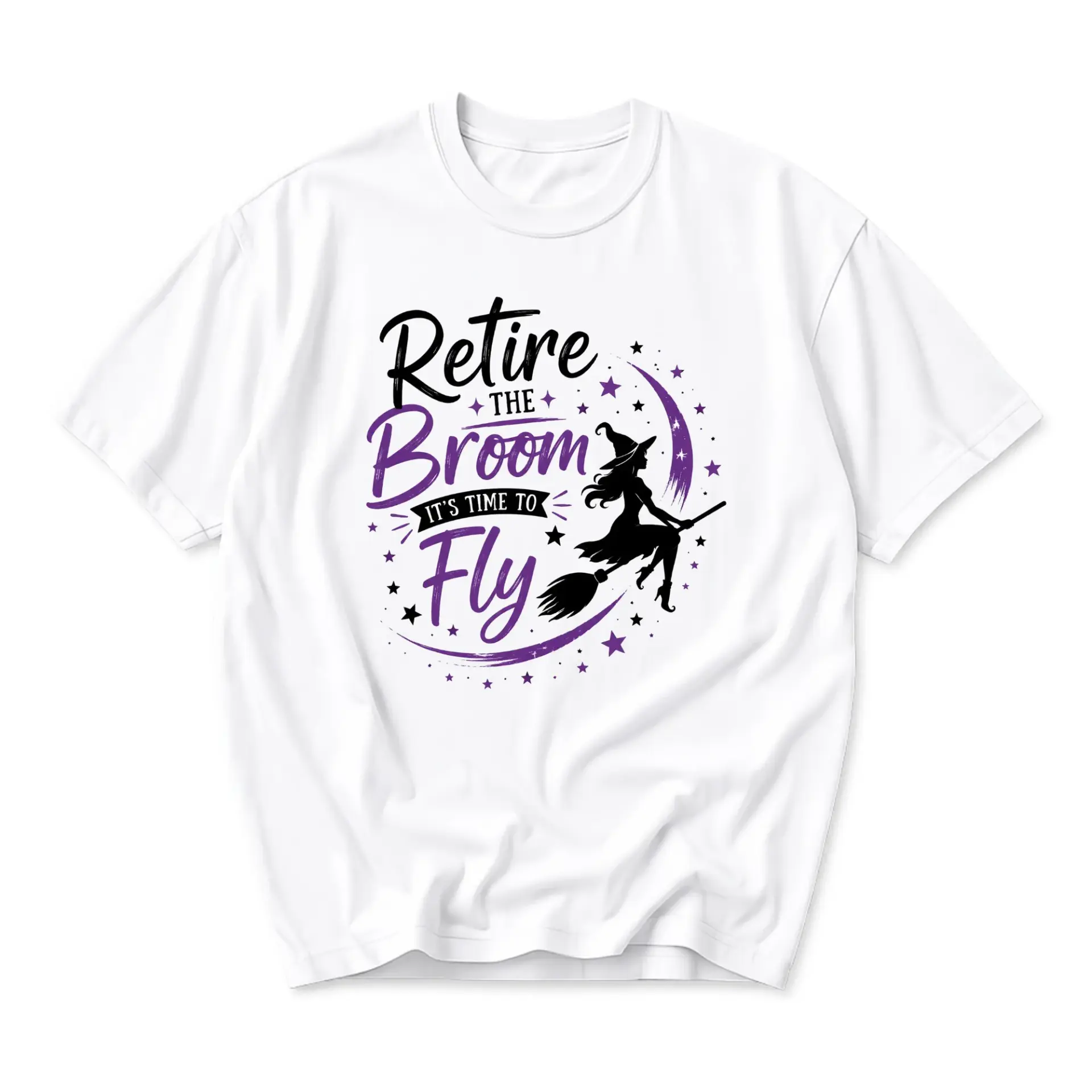 Funny Shirt Retire the Broom It Is Time to Fly Graphic Tee Unisex Crew Neck Short Sleeve Casual Cotton Blend Top
