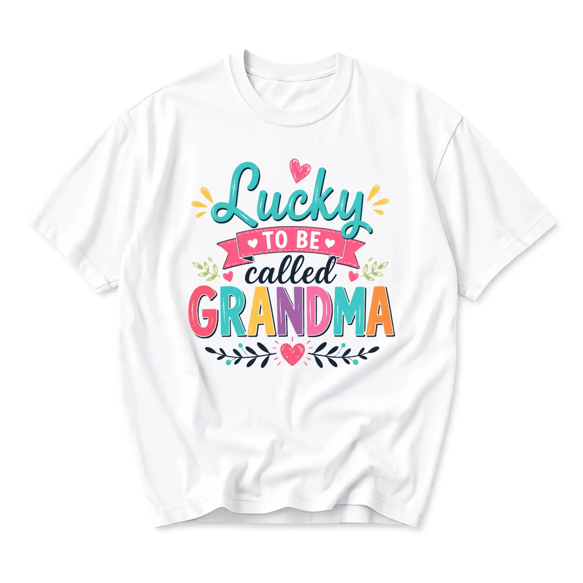 Graphic Tee Lucky to Be Called Grandma Colorful Design Unisex Crew Neck Soft Cotton Blend Casual Everyday Shirt