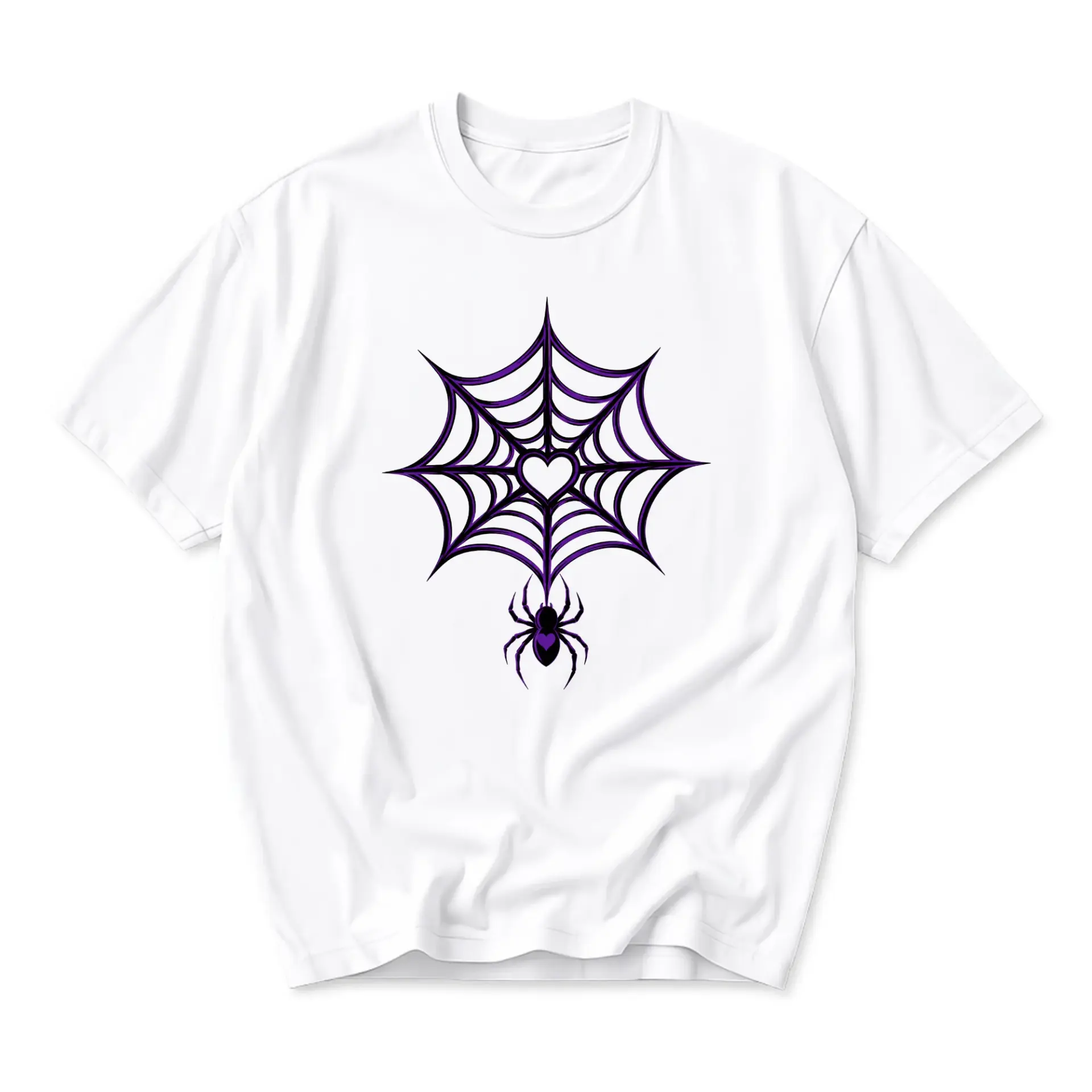 T-shirt Graphic Tee Featuring Artistic Purple Spider Web Heart Design Cotton Unisex Crew Neck Casual Everyday Shirt