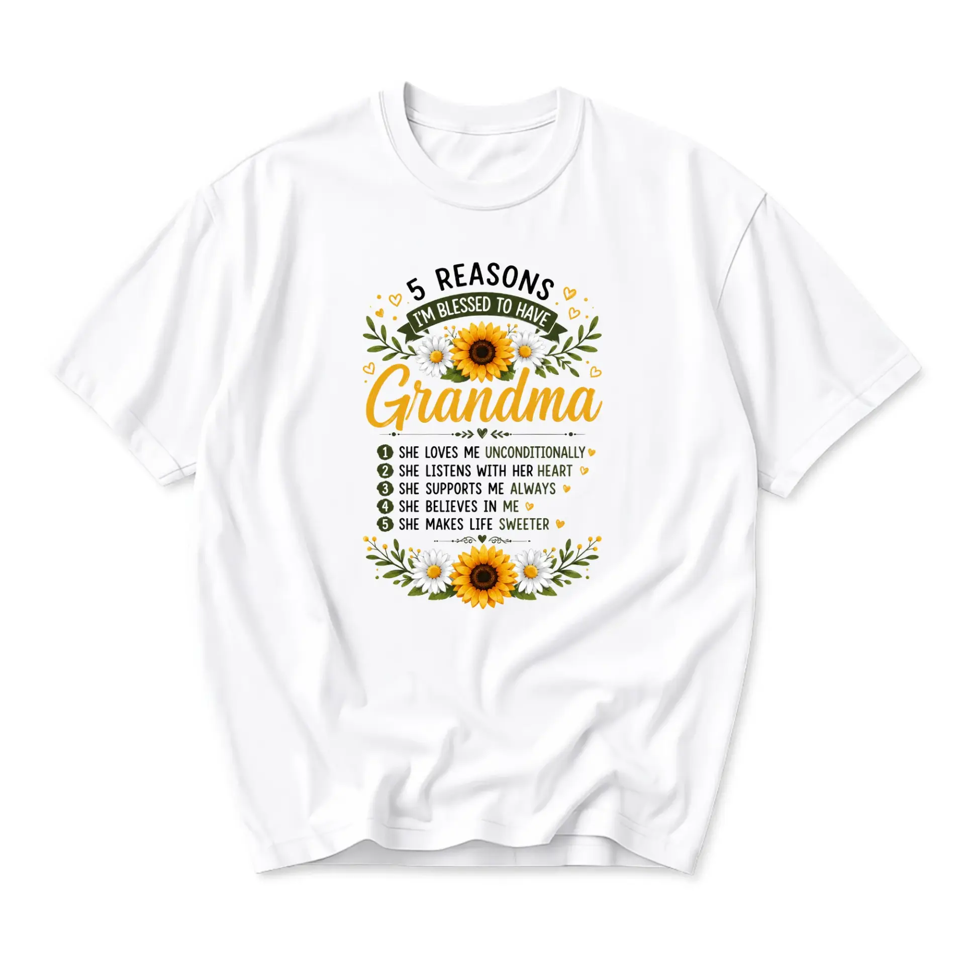 Graphic Tee 5 Reasons I Am Blessed to Have Grandma Floral Sunflower Print