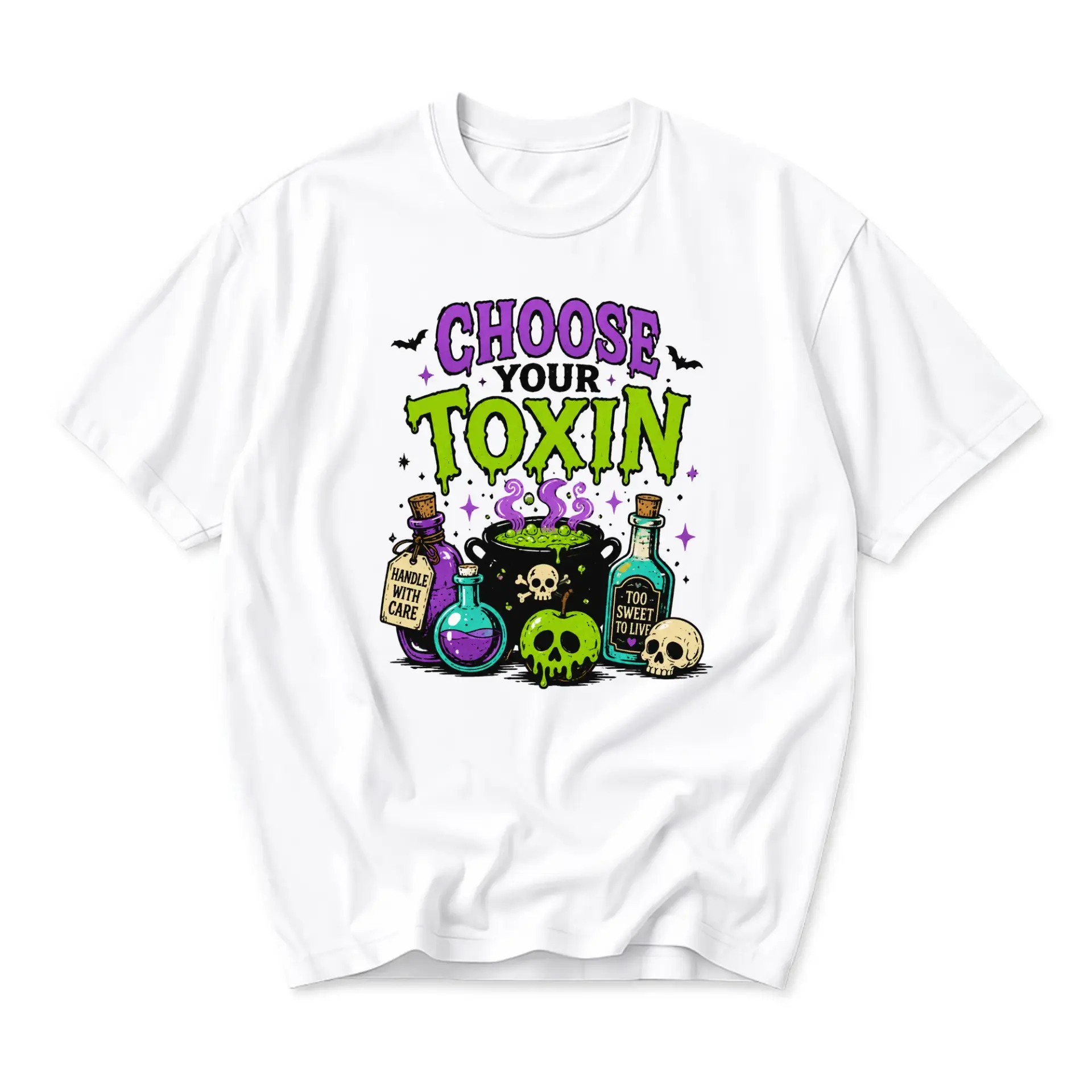 Funny Shirt Choose Your Toxin Graphic Tee Unisex Crew Neck Short Sleeve Casual Cotton Blend Everyday Apparel White
