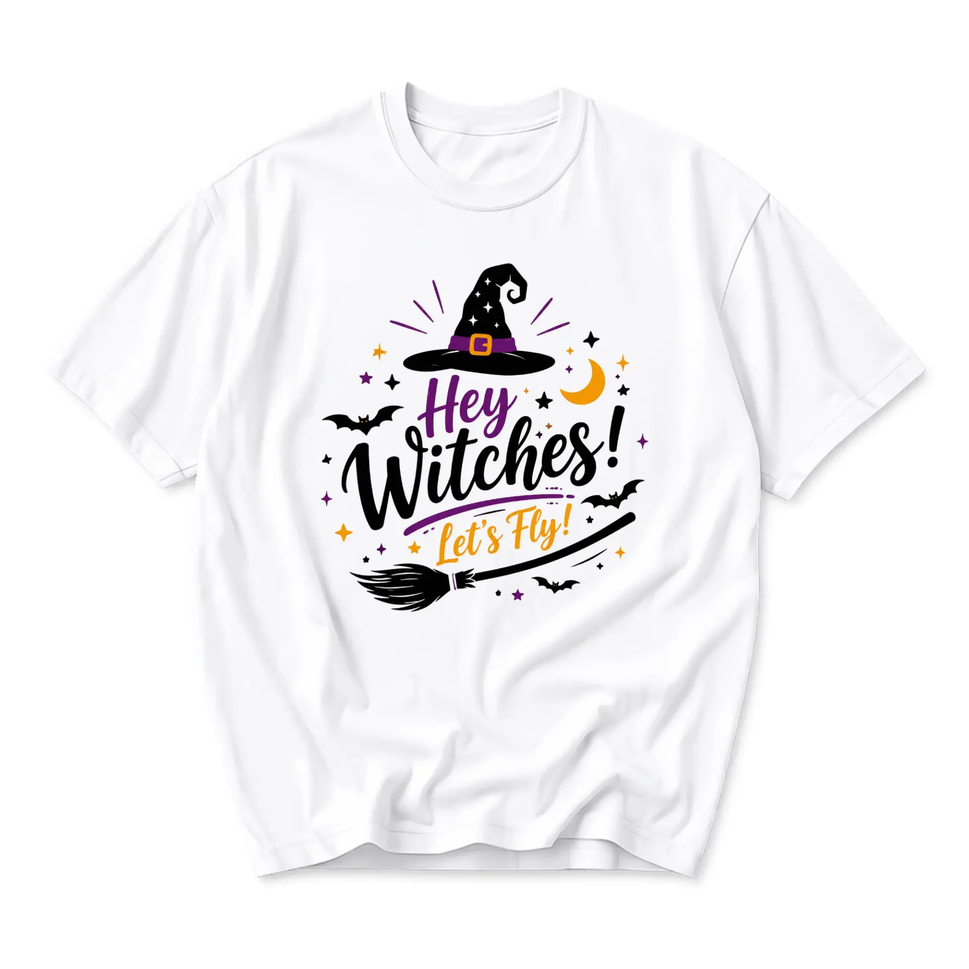 Funny Shirt Hey Witches Lets Fly Graphic Tee Unisex Crew Neck Casual Everyday Wear Soft Cotton Blend Witch Theme