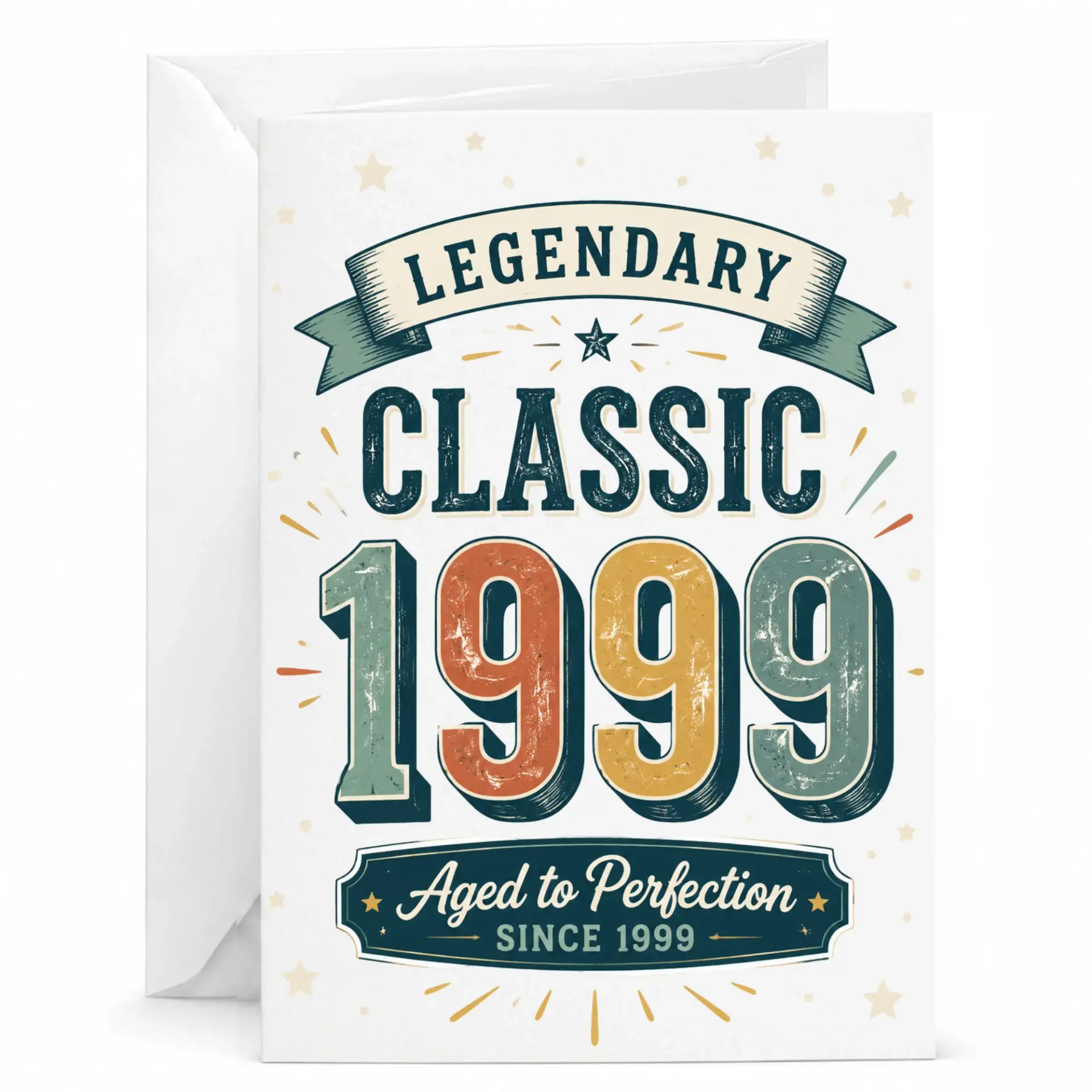 Birthday Card 1999 Aged to Perfection Vintage Style Greeting Card for Milestone Year Celebration 5x7 Folded Note