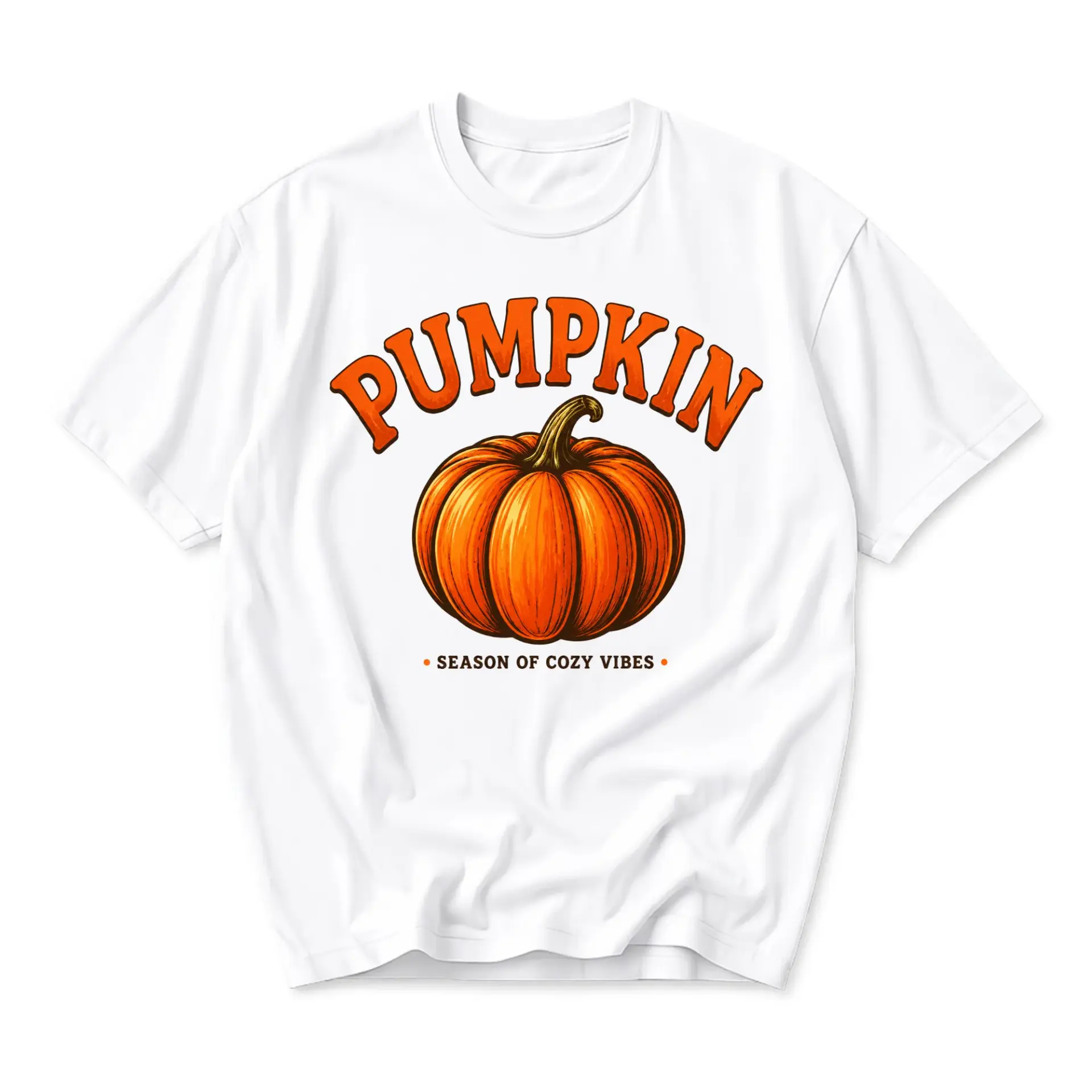 Graphic Tee Pumpkin Season of Cozy Vibes Autumn Inspired Unisex Casual Crew Neck Soft Cotton Short Sleeve Shirt
