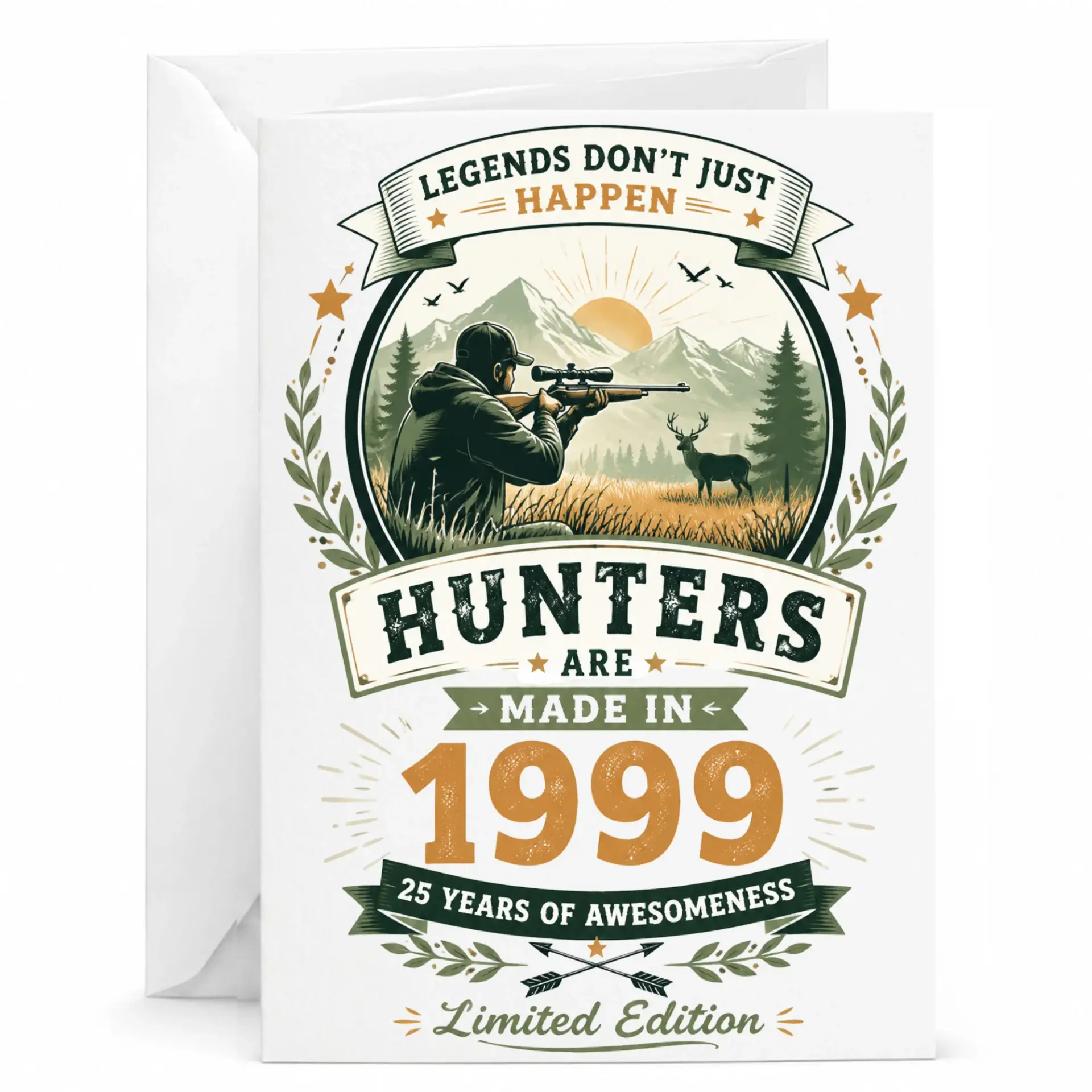 Greeting Card for 1999 Birthday Hunting Enthusiast Vintage Style Wildlife Outdoors Theme Keepsake Folded Paper Card