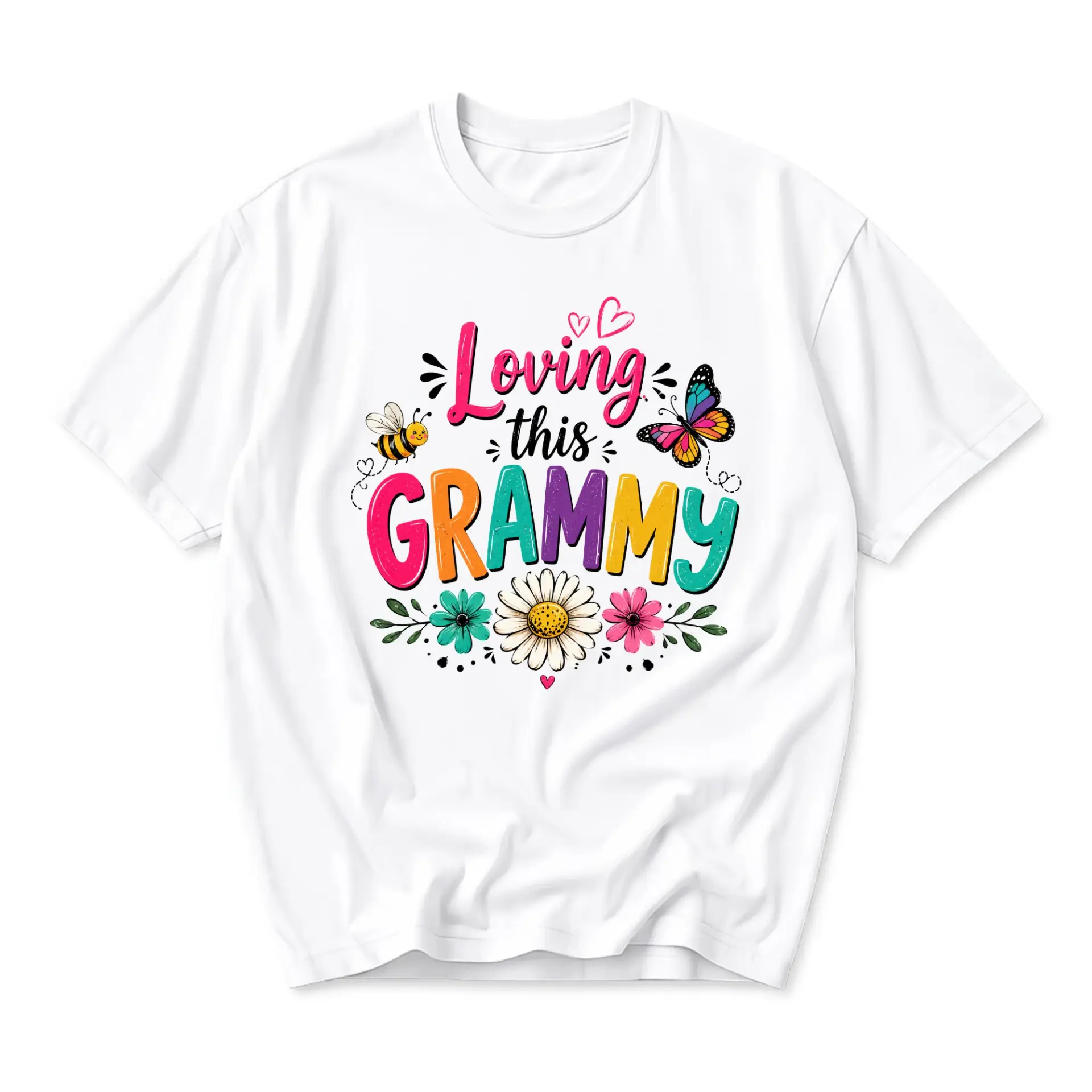 Graphic Tee Loving This Floral Bee Butterfly Design Unisex Crew Neck Short Sleeve Cotton Casual Everyday Shirt