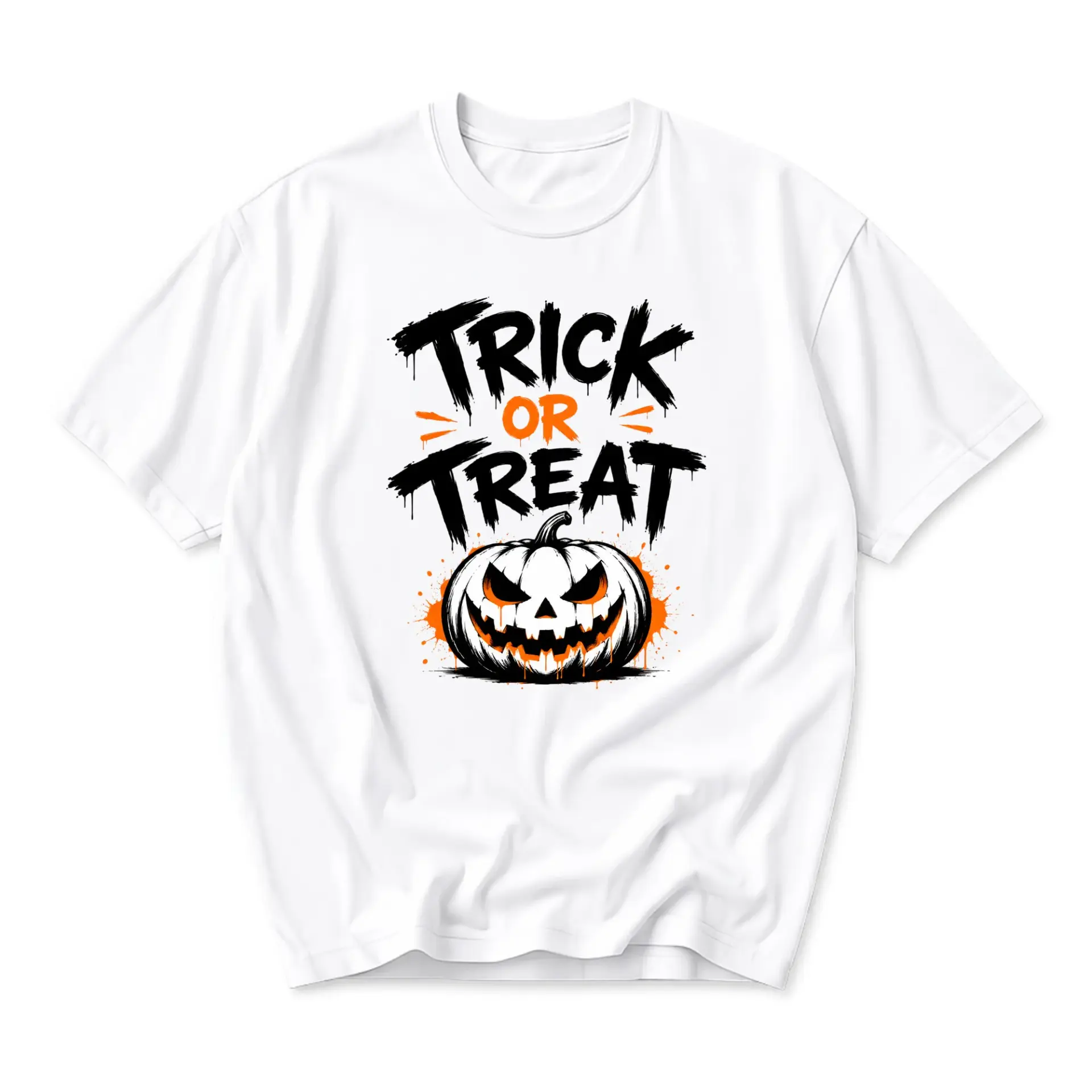 Funny Shirt Trick or Treat Halloween Graphic Tee Unisex Crew Neck Short Sleeve Soft Casual Cotton Blend Apparel
