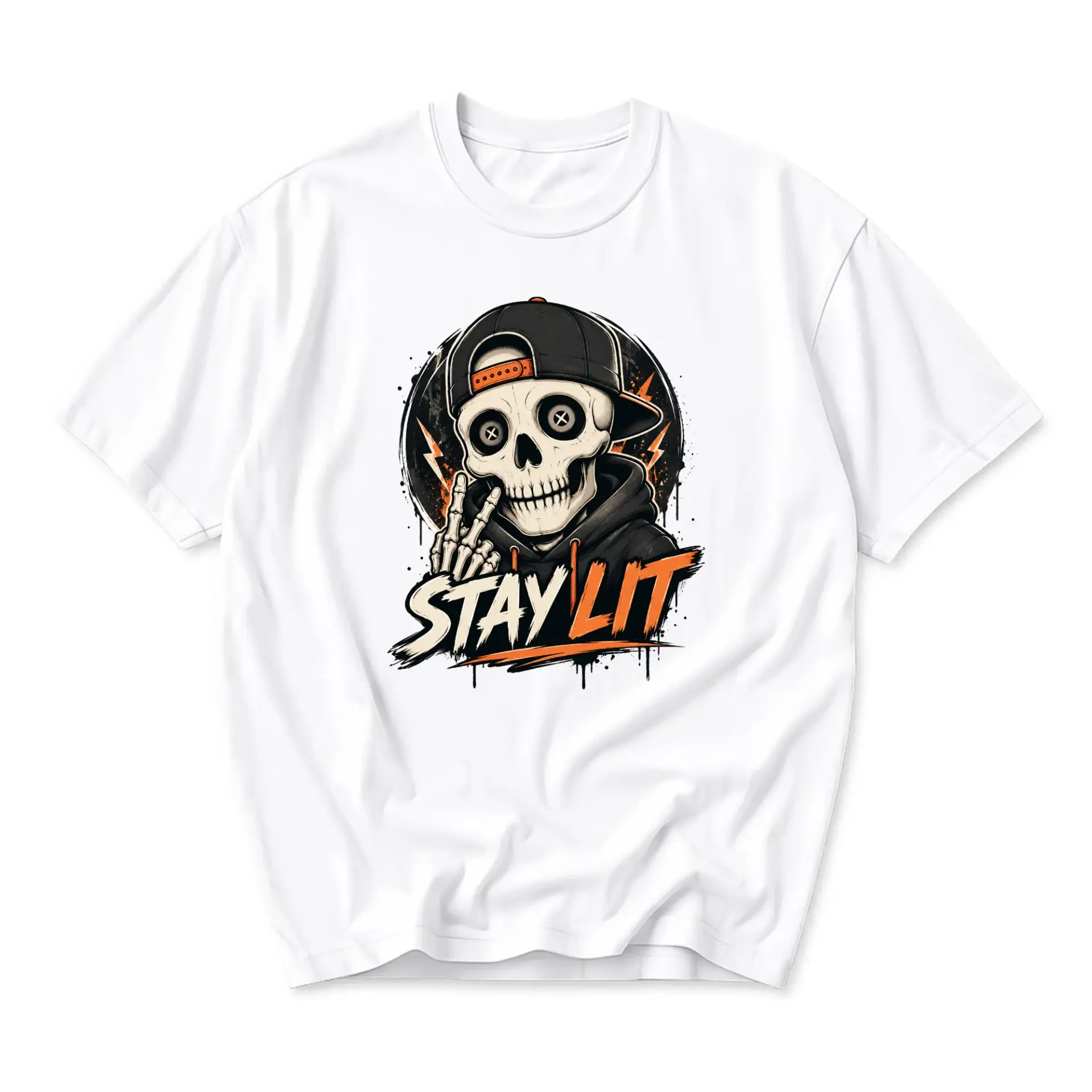 Graphic Tee Stay Lit Skeleton Skull Urban Streetwear Design Unisex Casual Crew Neck Comfortable Cotton Shirt