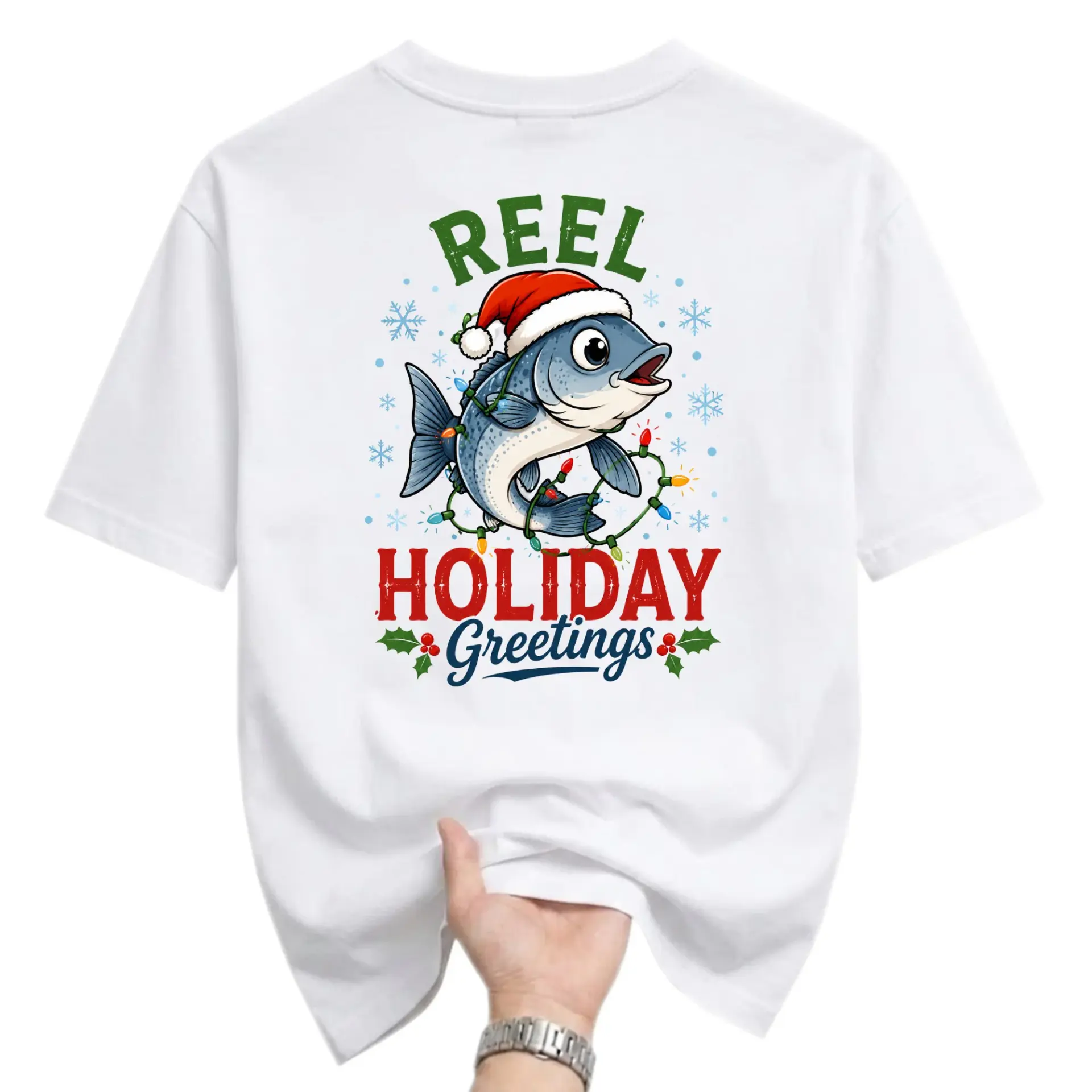 Funny Shirt Reel Holiday Greetings Graphic Tee Cute Christmas Fish Unisex