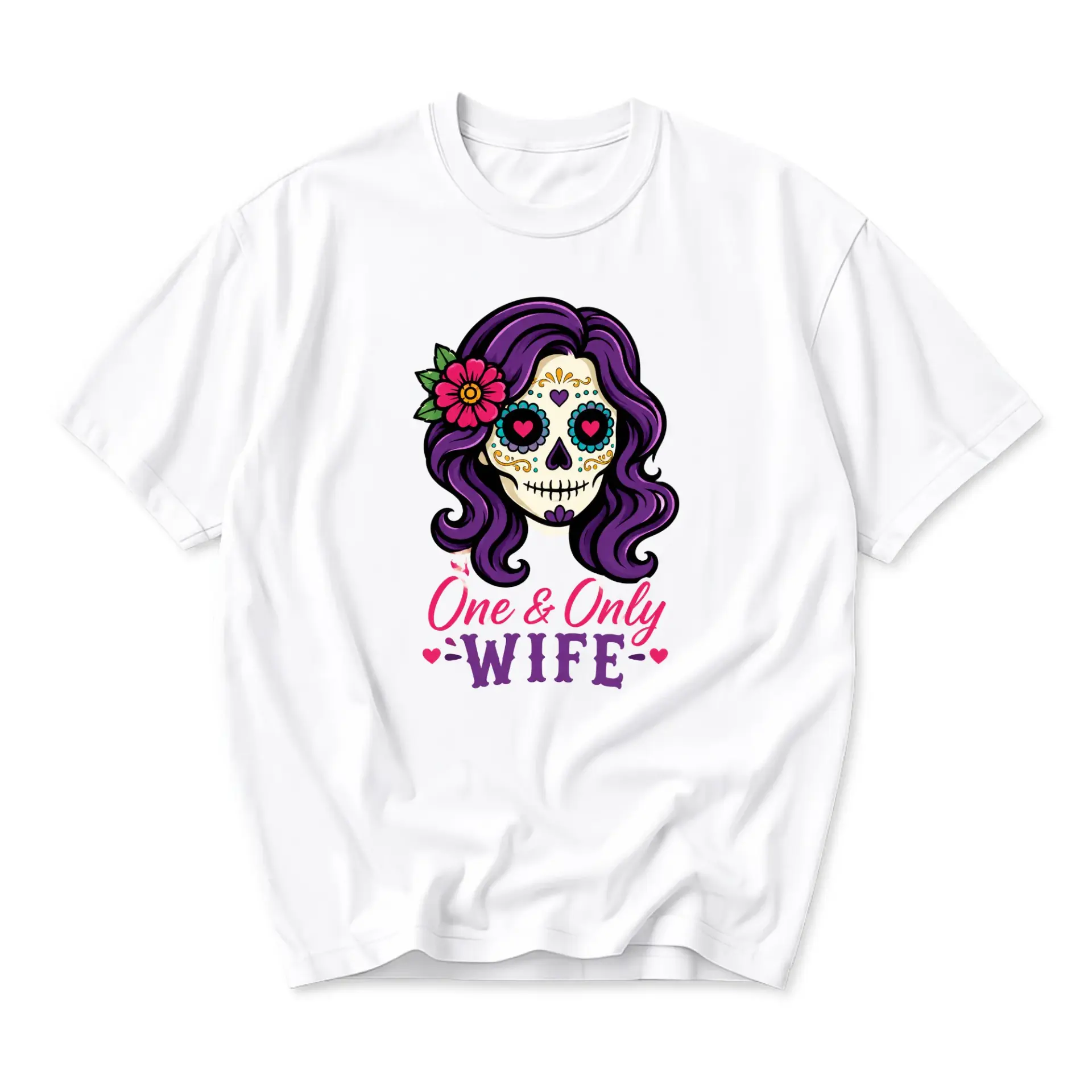 Graphic Tee One and Only Wife Day of the Dead Sugar Skull Illustration Unisex Casual Short Sleeve Crew Neck Shirt