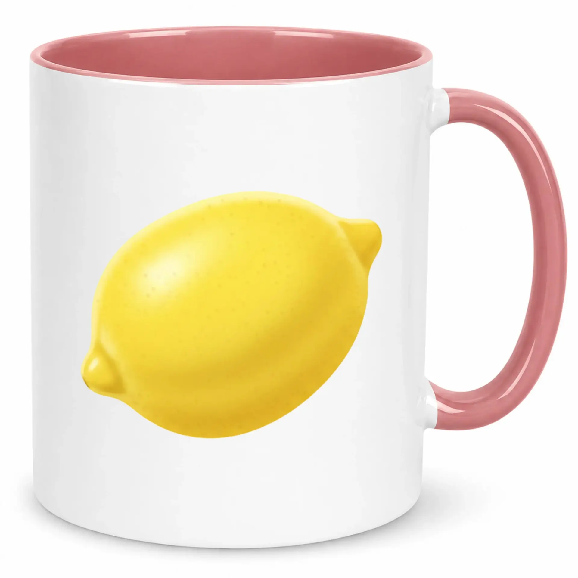 Lemon Graphic Ceramic Coffee Mug with Pink Handle and Interior, Bright Citrus Design for Kitchen Decor, 11oz or 15oz Beverage Cup