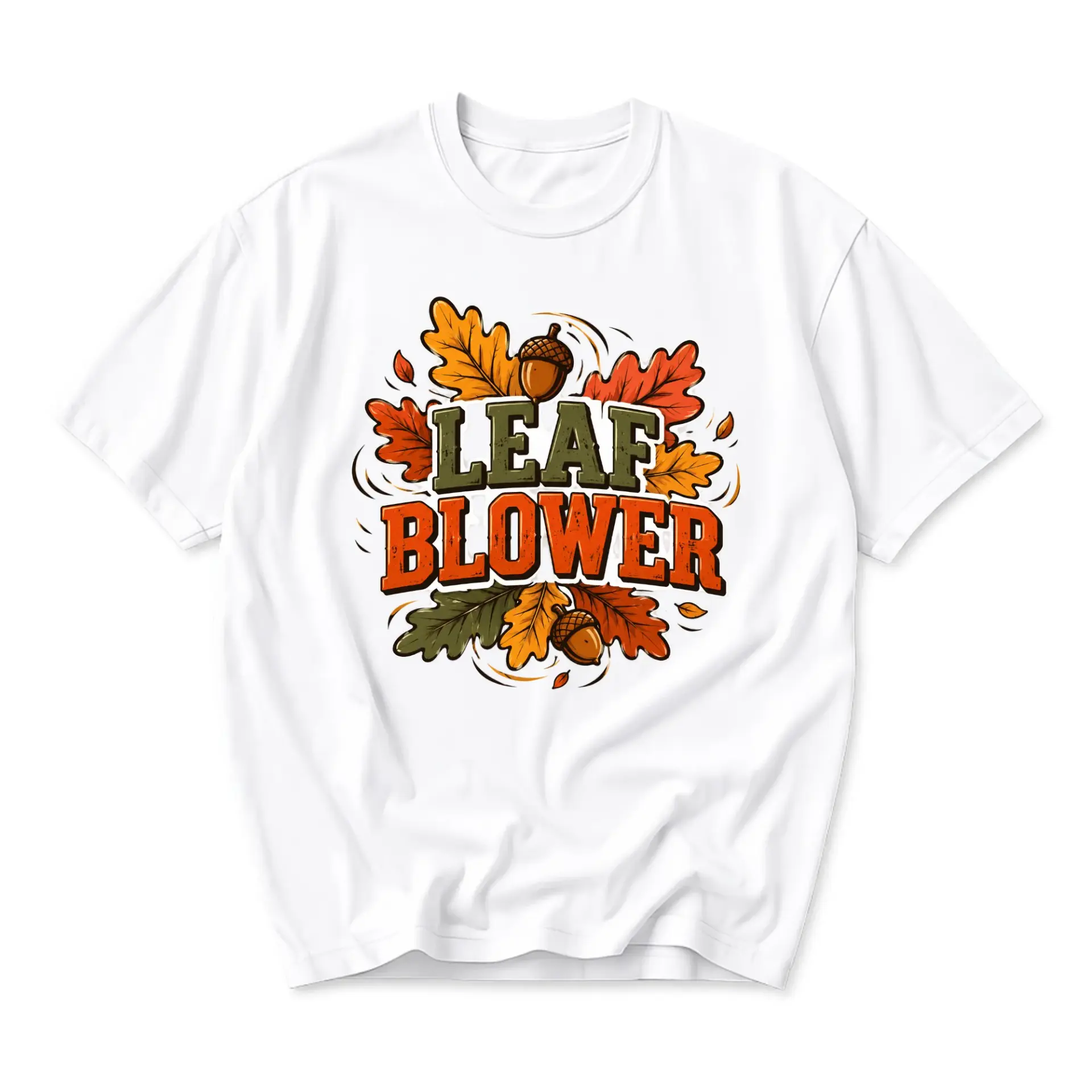 Graphic Tee Leaf Blower Autumn Theme Unisex Crew Neck Short Sleeve Shirt for Casual Everyday Wear and Seasonal Style
