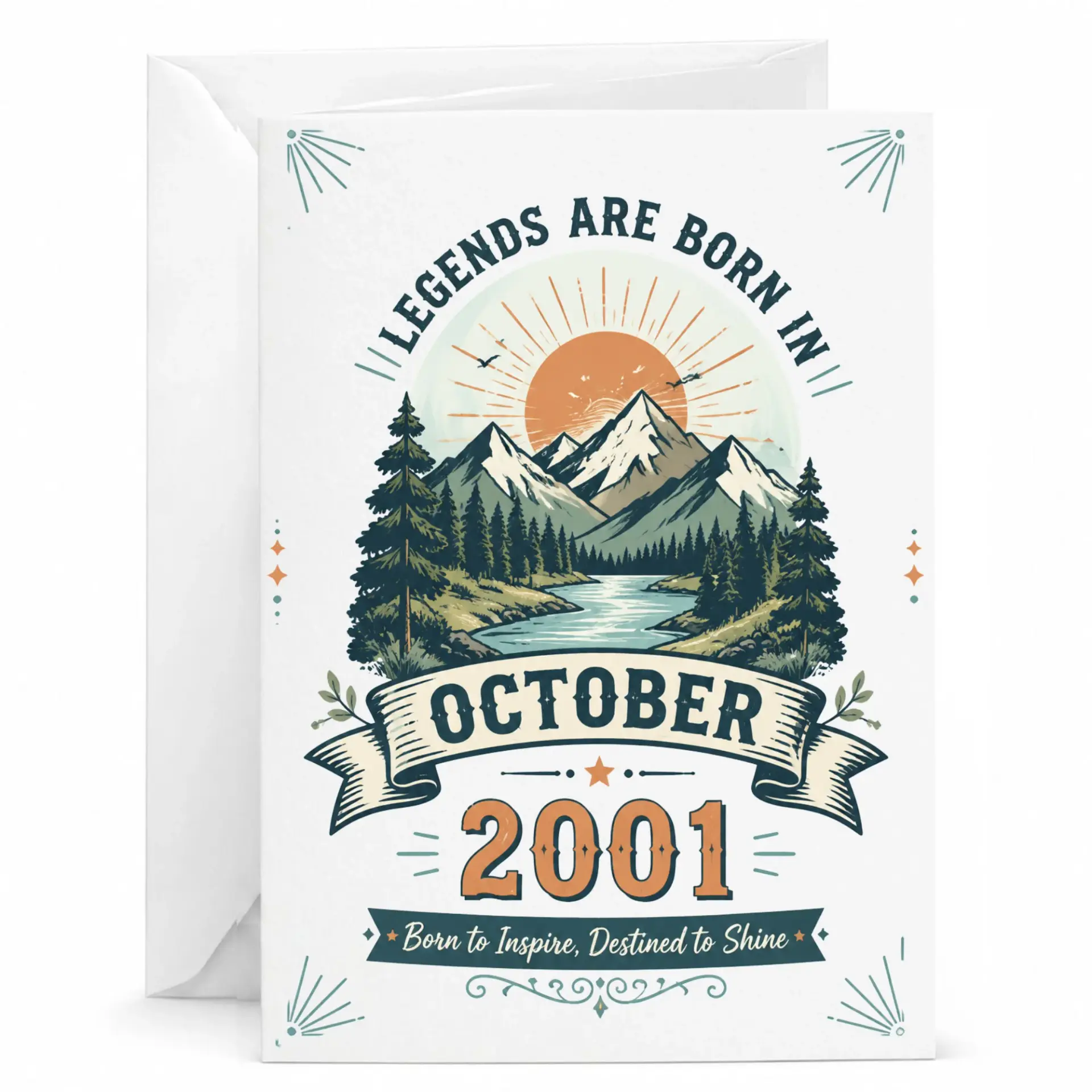 Birthday Card Legends Are Born in October 2001 Vintage Mountain Nature Design Greeting Card for Milestone Celebration