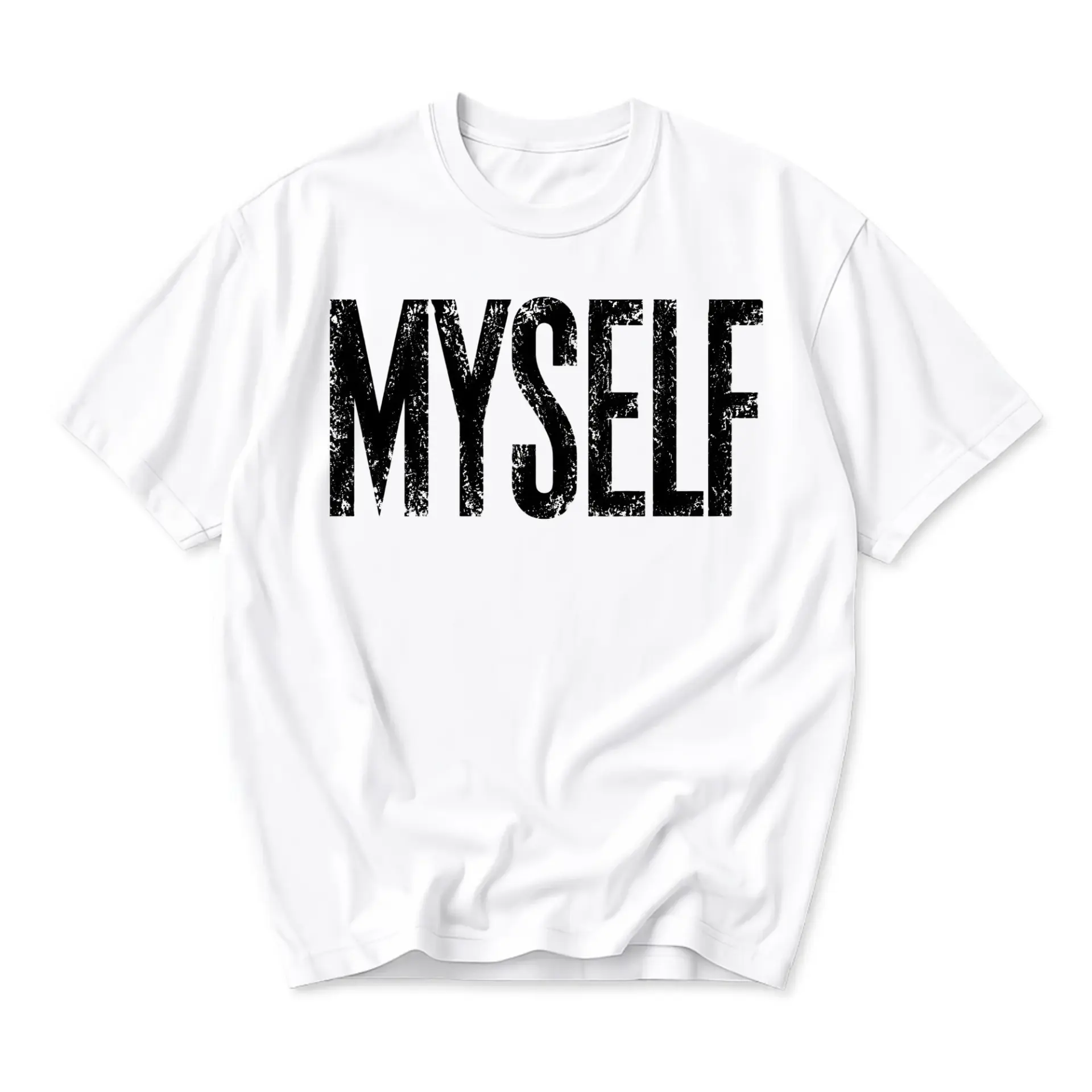 Graphic Tee Myself Statement Shirt for Casual Everyday Wear Unisex Crew Neck Cotton Blend Apparel in White