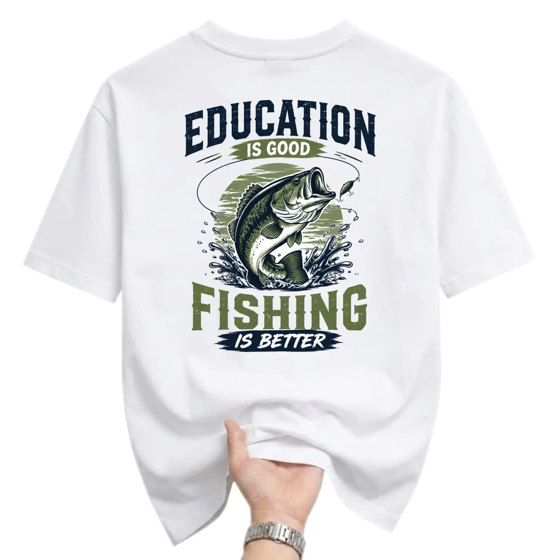 Funny Shirt Education Is Good Fishing Is Better Graphic Tee Casual Unisex Crew Neck Top for Outdoor Enthusiasts
