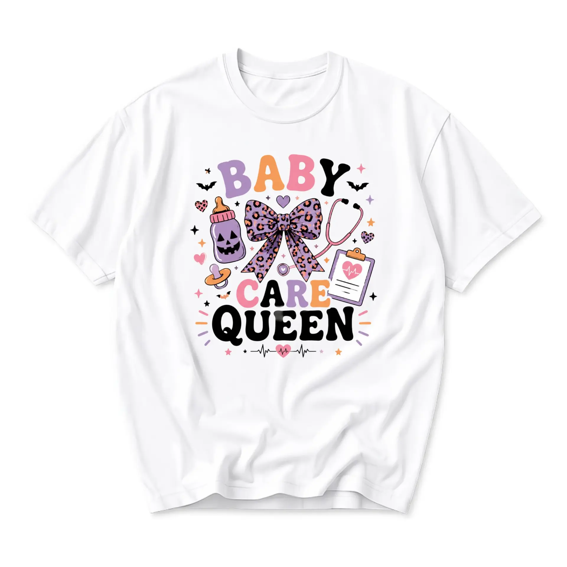 Funny Shirt Baby Care Queen Graphic Tee Unisex Crew Neck Casual Cotton Blend Soft Comfortable Everyday Apparel Top