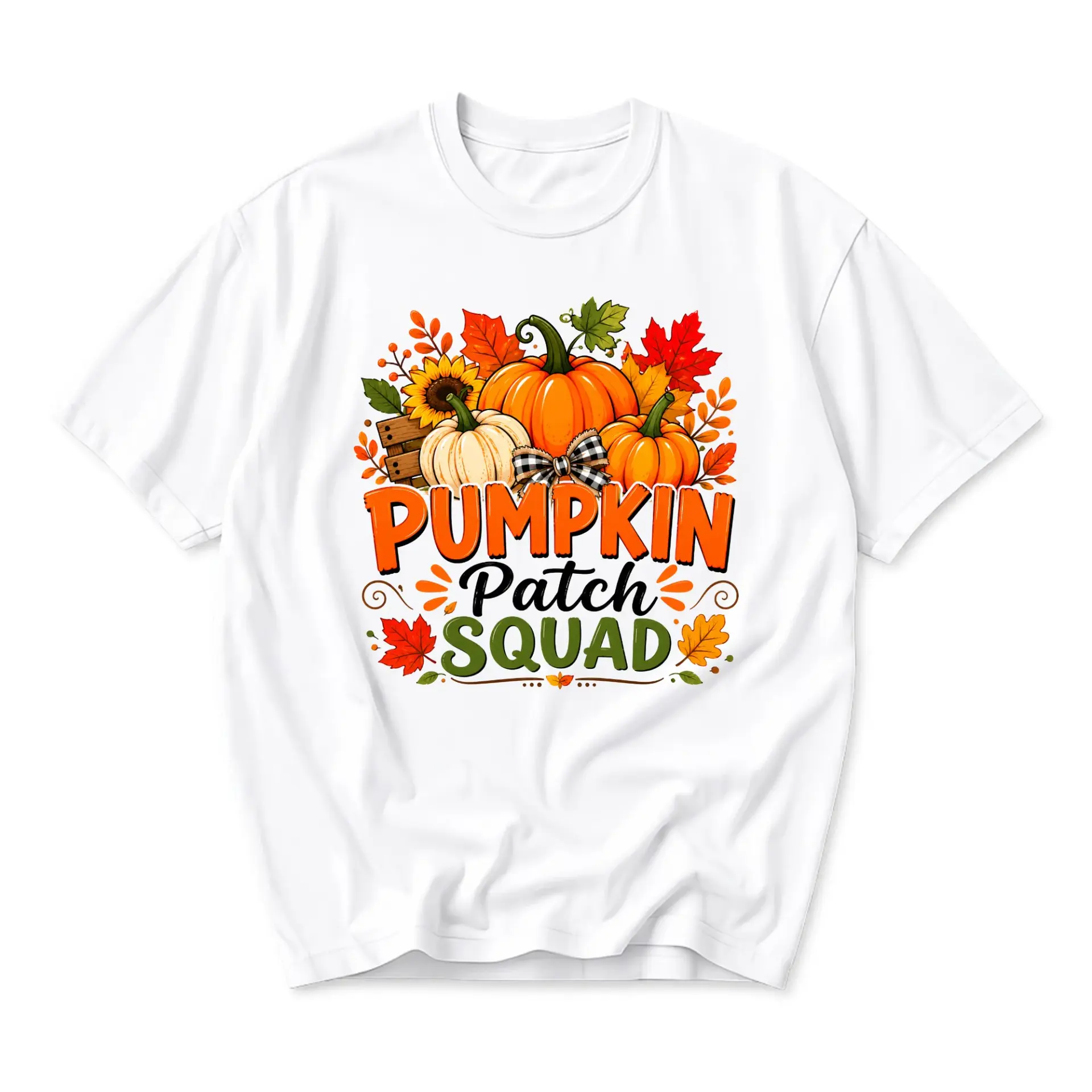Graphic Tee Pumpkin Patch Squad Fall Autumn Harvest Unisex Crew Neck Shirt for Casual Wear and Seasonal Celebration
