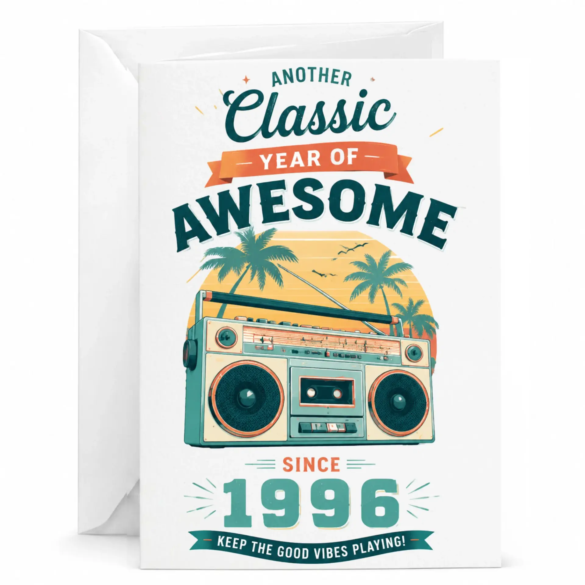 Greeting Card Another Classic Year of Awesome Since 1996 Retro Vintage Boombox Birthday Message Card for Milestone Event