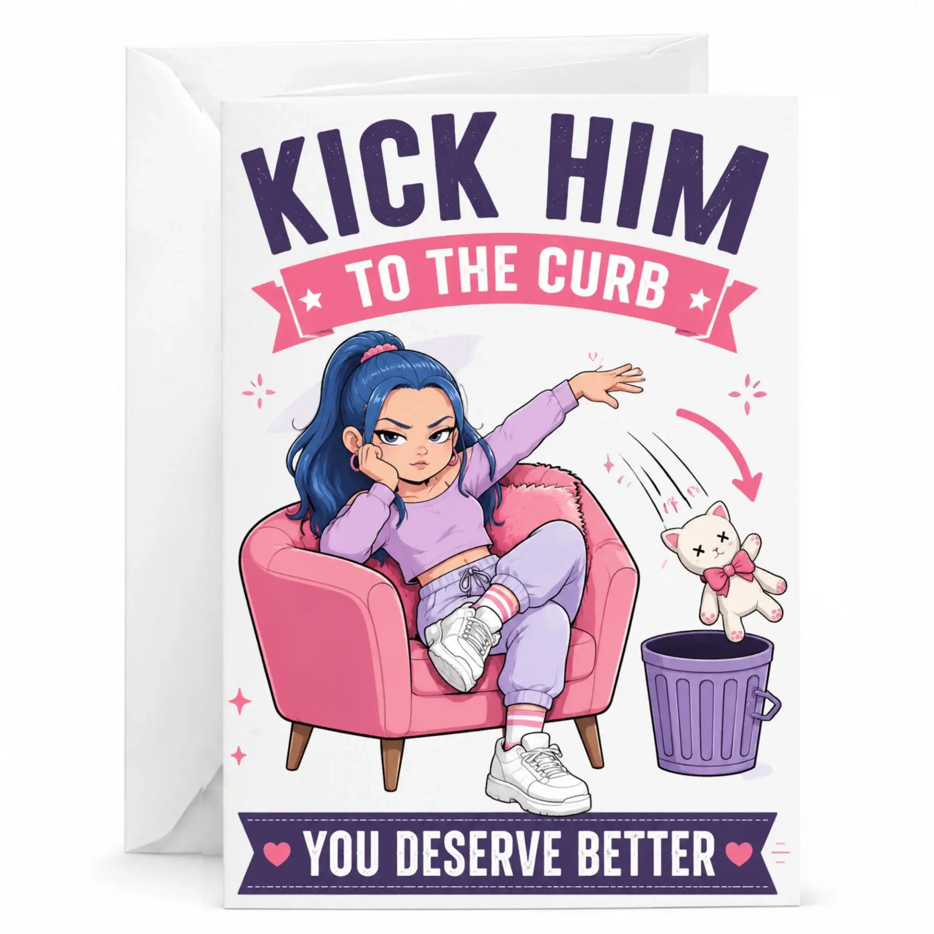 Funny Greeting Card Kick Him to the You Deserve Better Illustration Design for Supportive Friendships