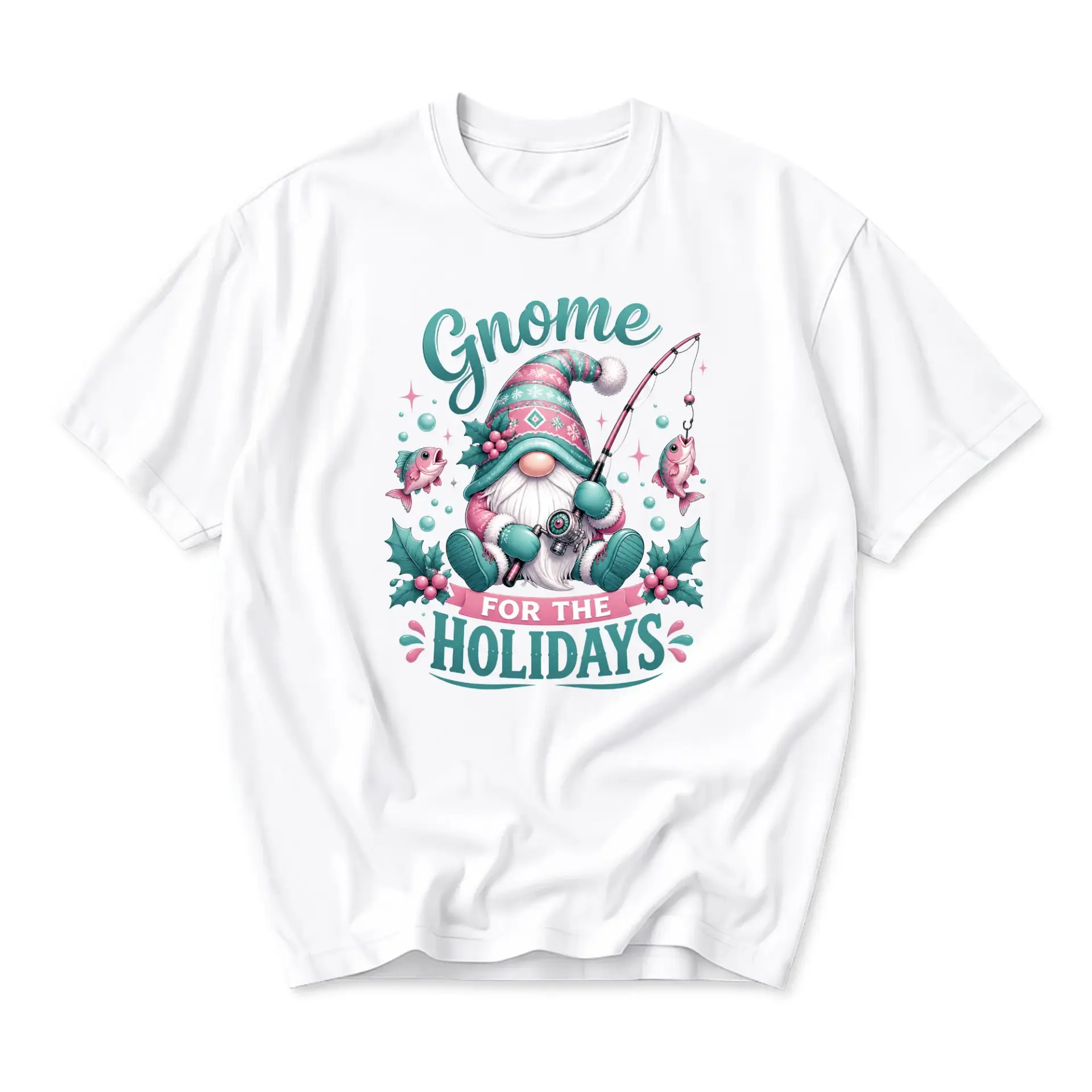 Funny Shirt Gnome for the Holidays Fishing Graphic Tee Unisex Short Sleeve Crew Neck Casual Cotton Blend Apparel