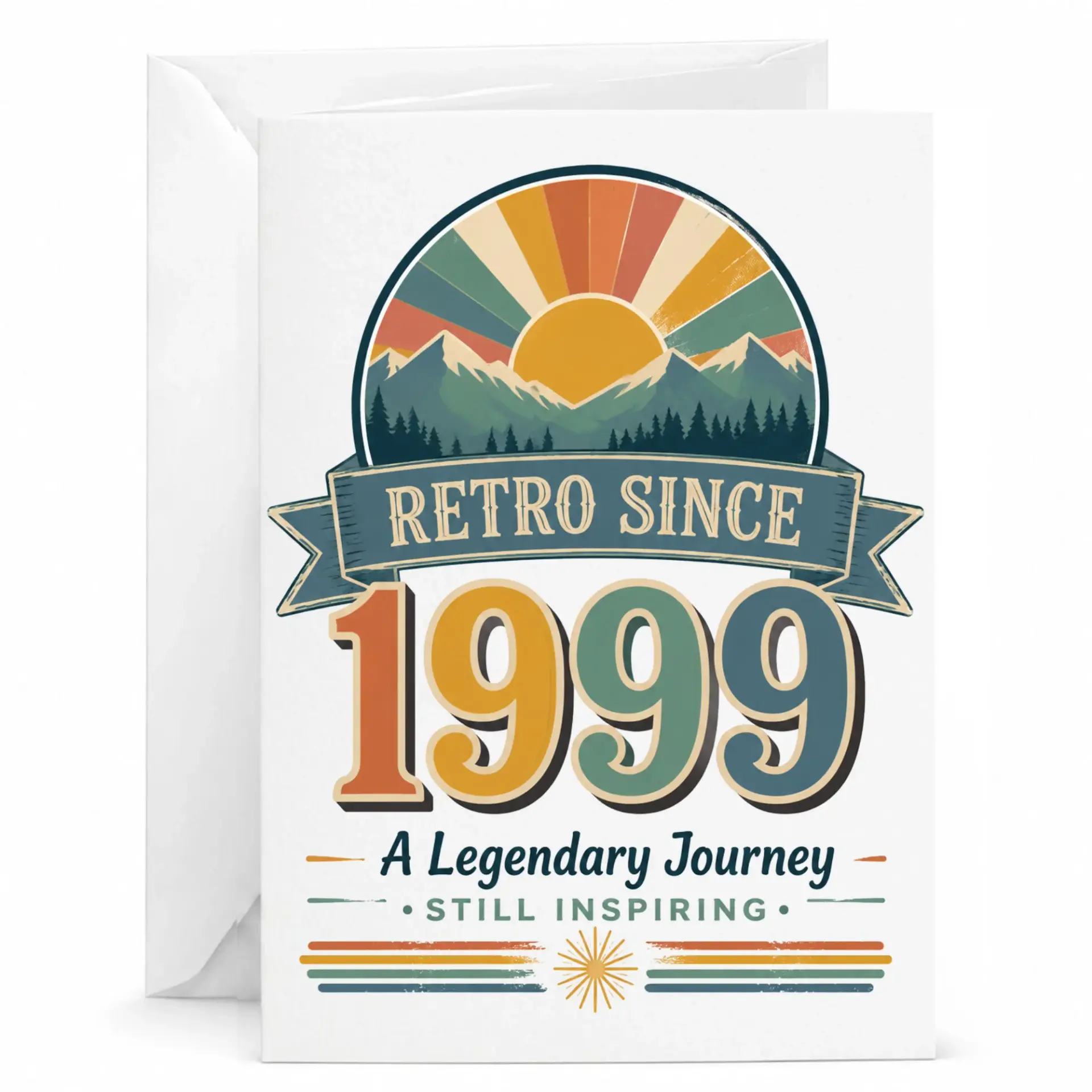 Birthday Card Retro Since 1999 a Legendary Journey Greeting Card with Matching Envelope for Special Milestone Celebration