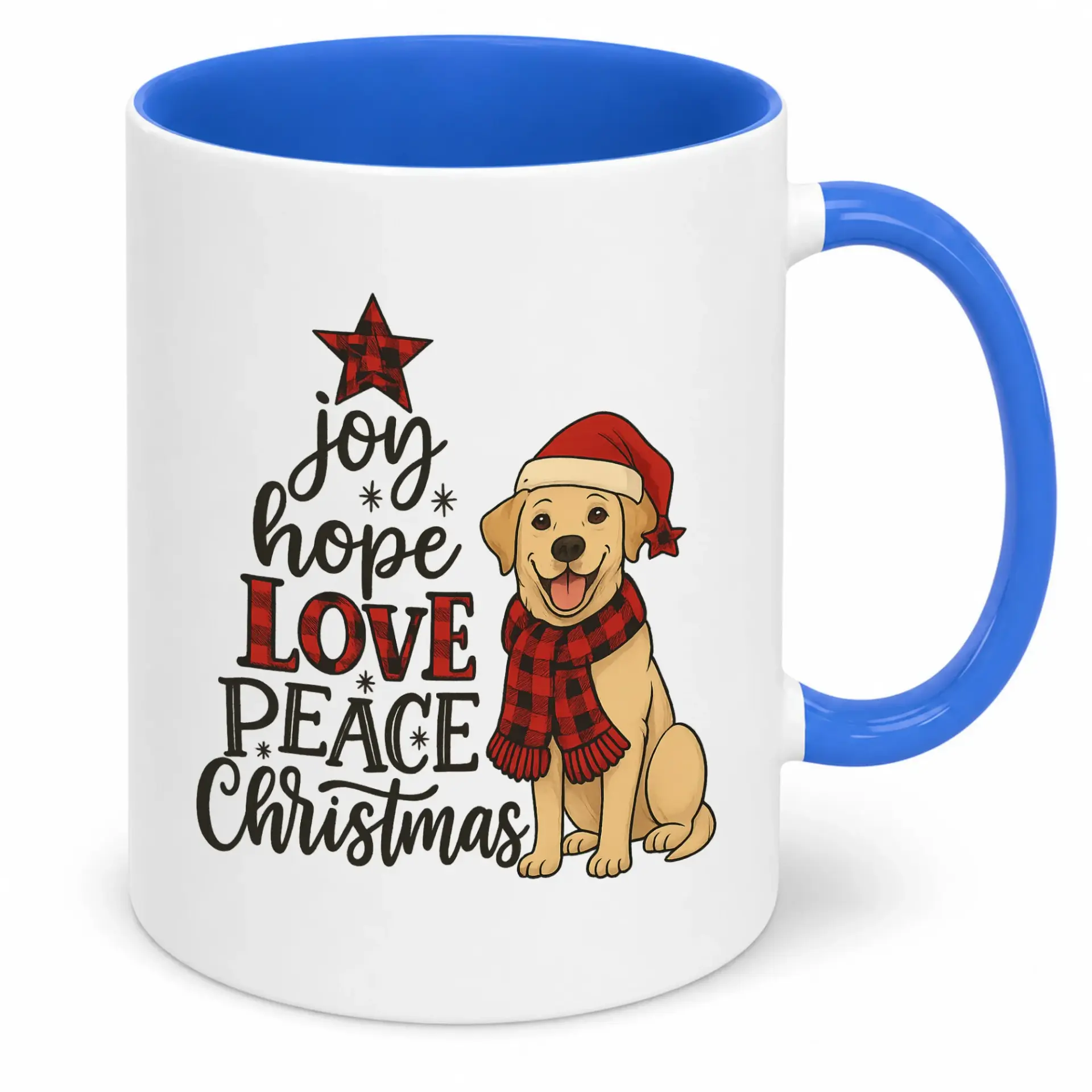 Christmas Labrador Dog Coffee Mug with Festive Joy Hope Love Peace Design, Premium Ceramic Beverage Cup for Holiday Season Gifts