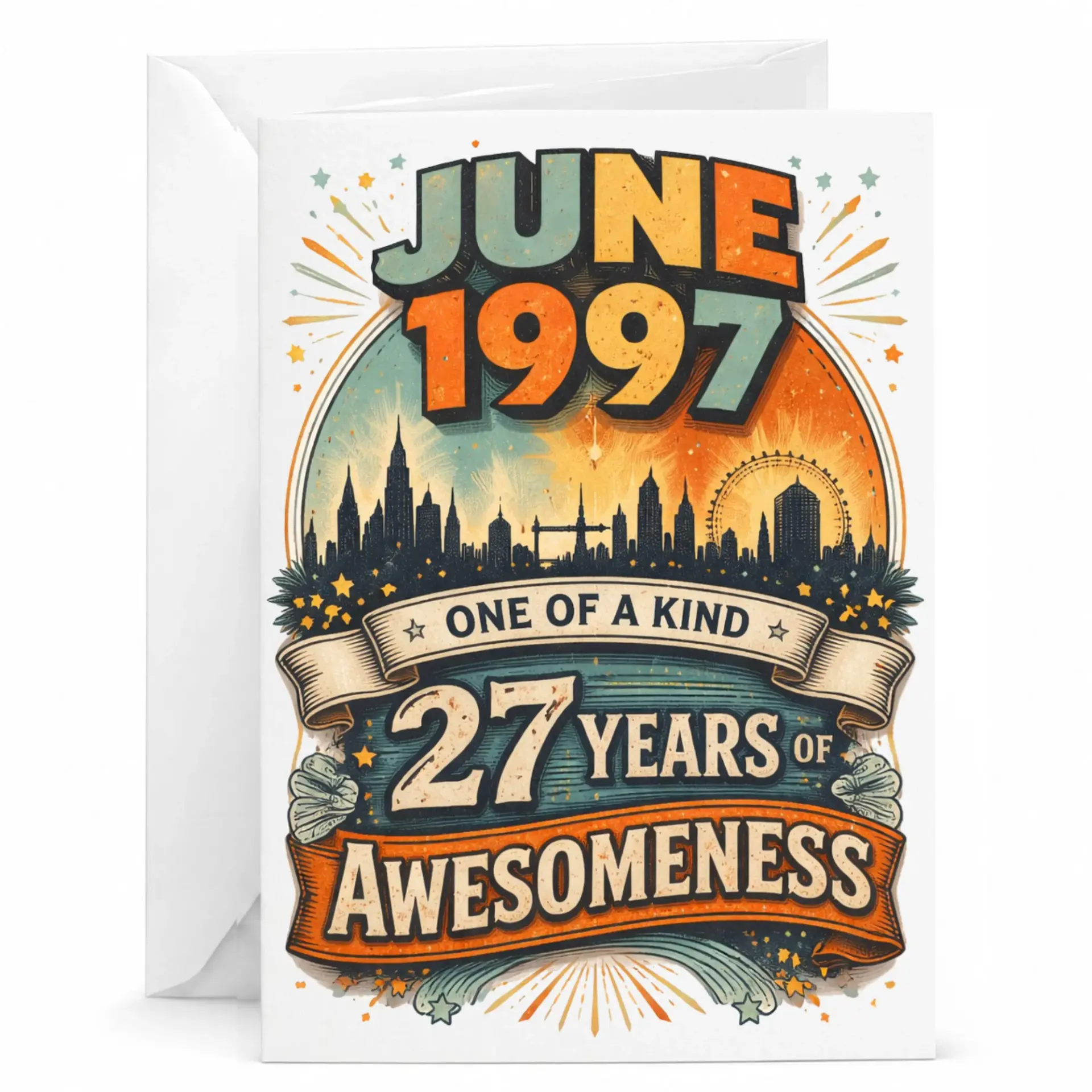 Birthday Card June 1997 Vintage Style 27 Years of Awesomeness Greeting Card for 27th Birthday Celebration
