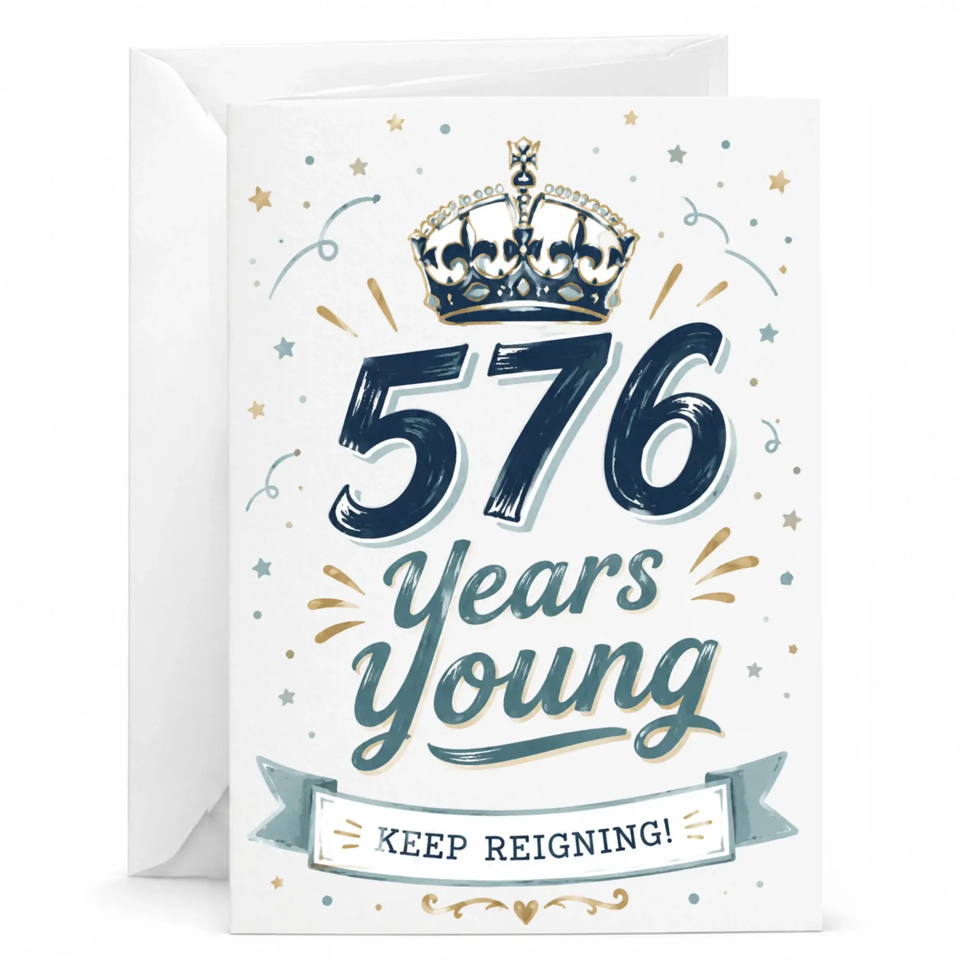 Funny Birthday Card 576 Years Young Keep Reigning Greeting Card with Matching White Envelope for Milestone Ages