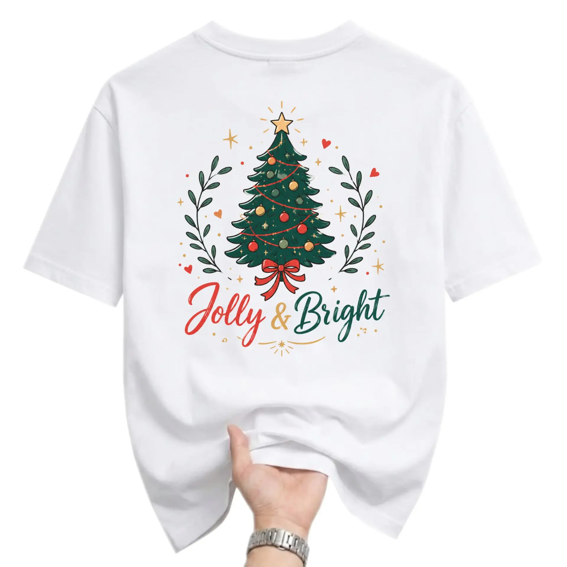 Graphic Tee Jolly and Bright Christmas Tree Holiday Shirt Unisex Crew Neck