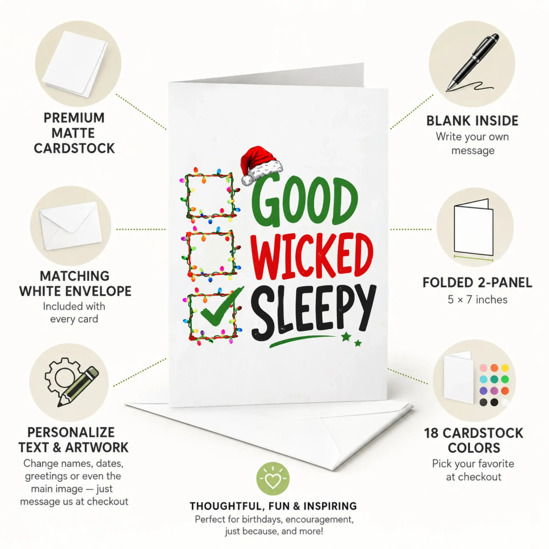 Funny Christmas Greeting Card Naughty List Checklist Design Holiday Stationery for Seasonal Well Wishes