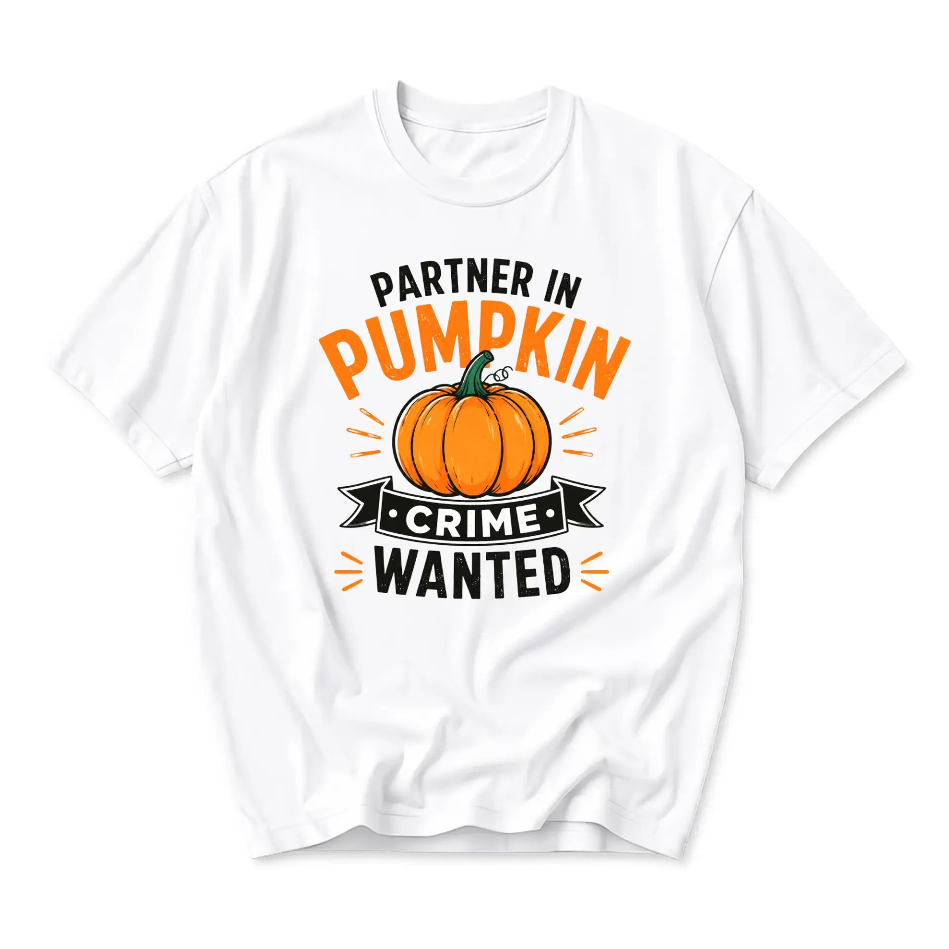 Funny Shirt Partner in Pumpkin Crime Wanted Graphic Tee Unisex Casual Apparel Fall Season Short Sleeve Crew Neck Top