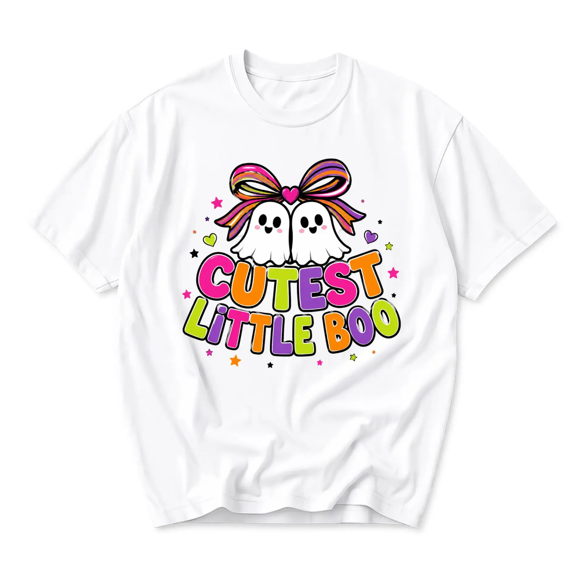 Graphic Tee Cutest Little Boo Ghost Illustration Unisex Crew Neck Short Sleeve Shirt for Casual Everyday Outfits