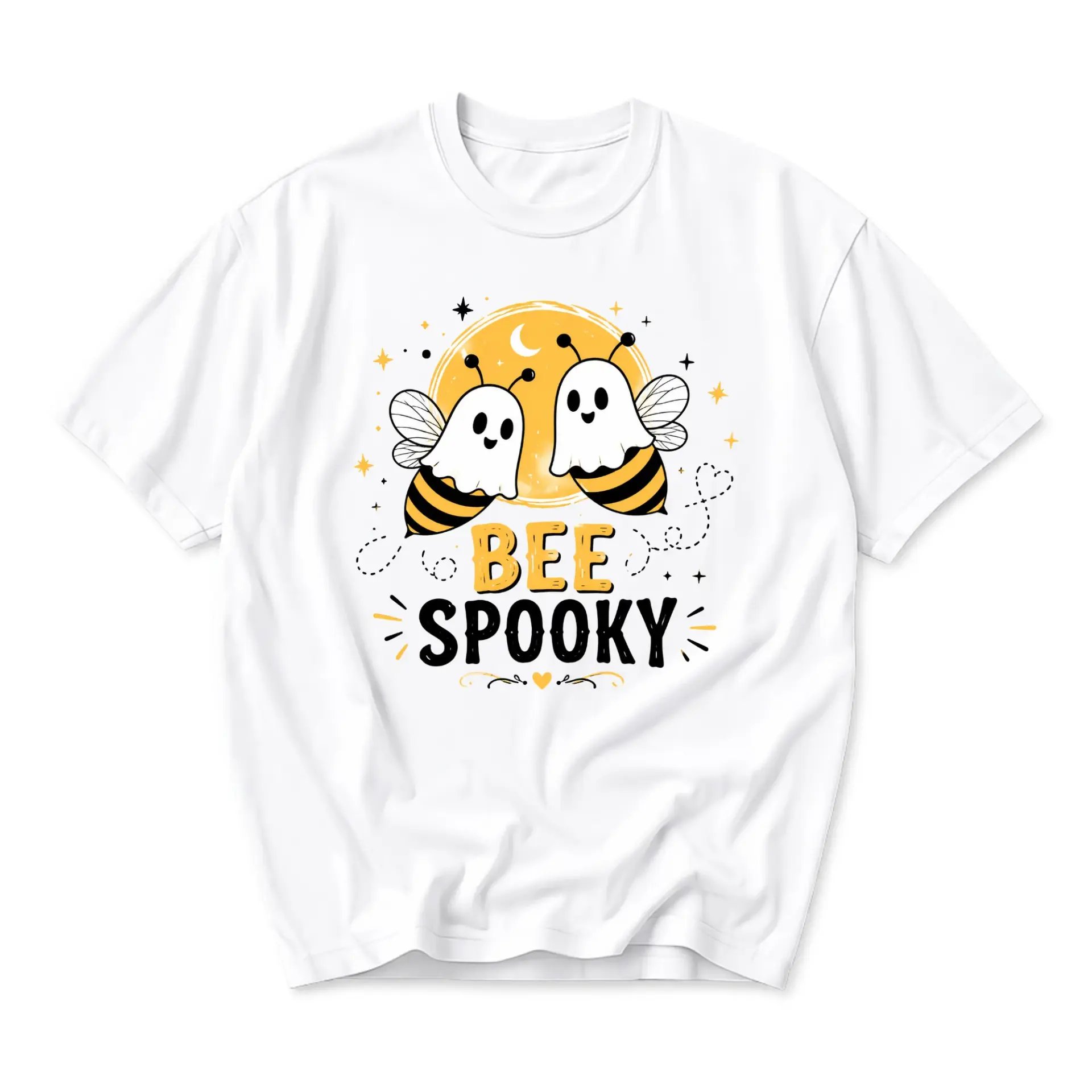 Funny Shirt Bee Spooky Graphic Tee Unisex Crew Neck Short Sleeve Casual Cotton Blend Seasonal Autumn Halloween Top