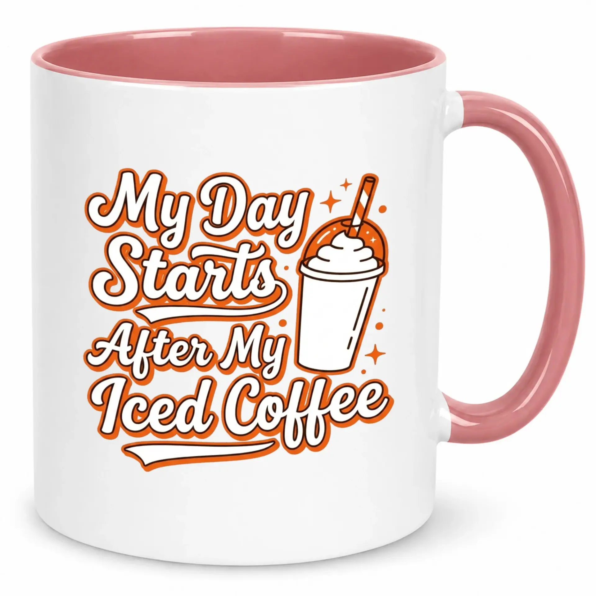 Funny Iced Coffee Lover Ceramic Mug with Humorous "my Day Starts After My Coffee" Quote and Beverage Graphic Design