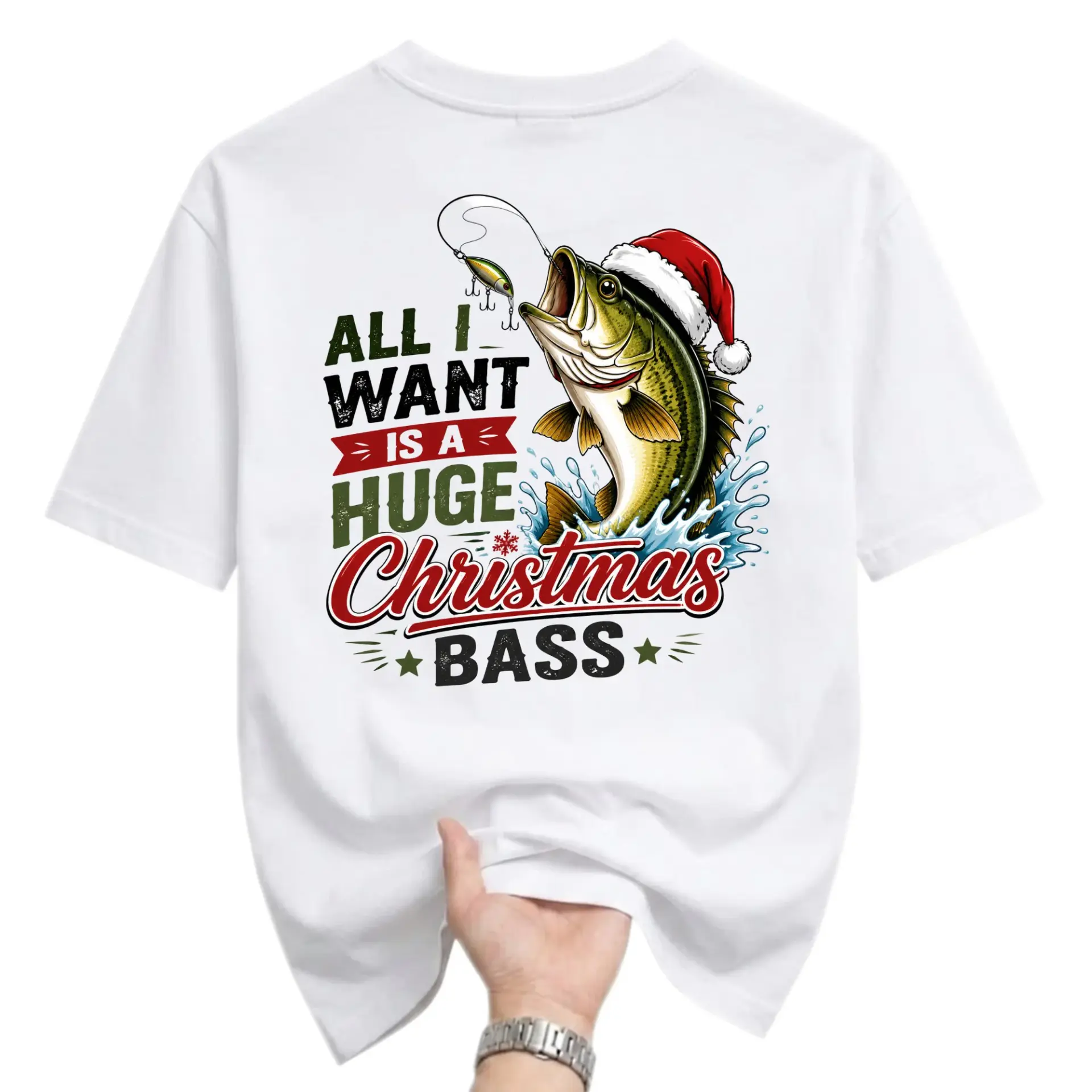 Funny Shirt All I Want Is a Christmas Graphic Tee Holiday Fishing Lover